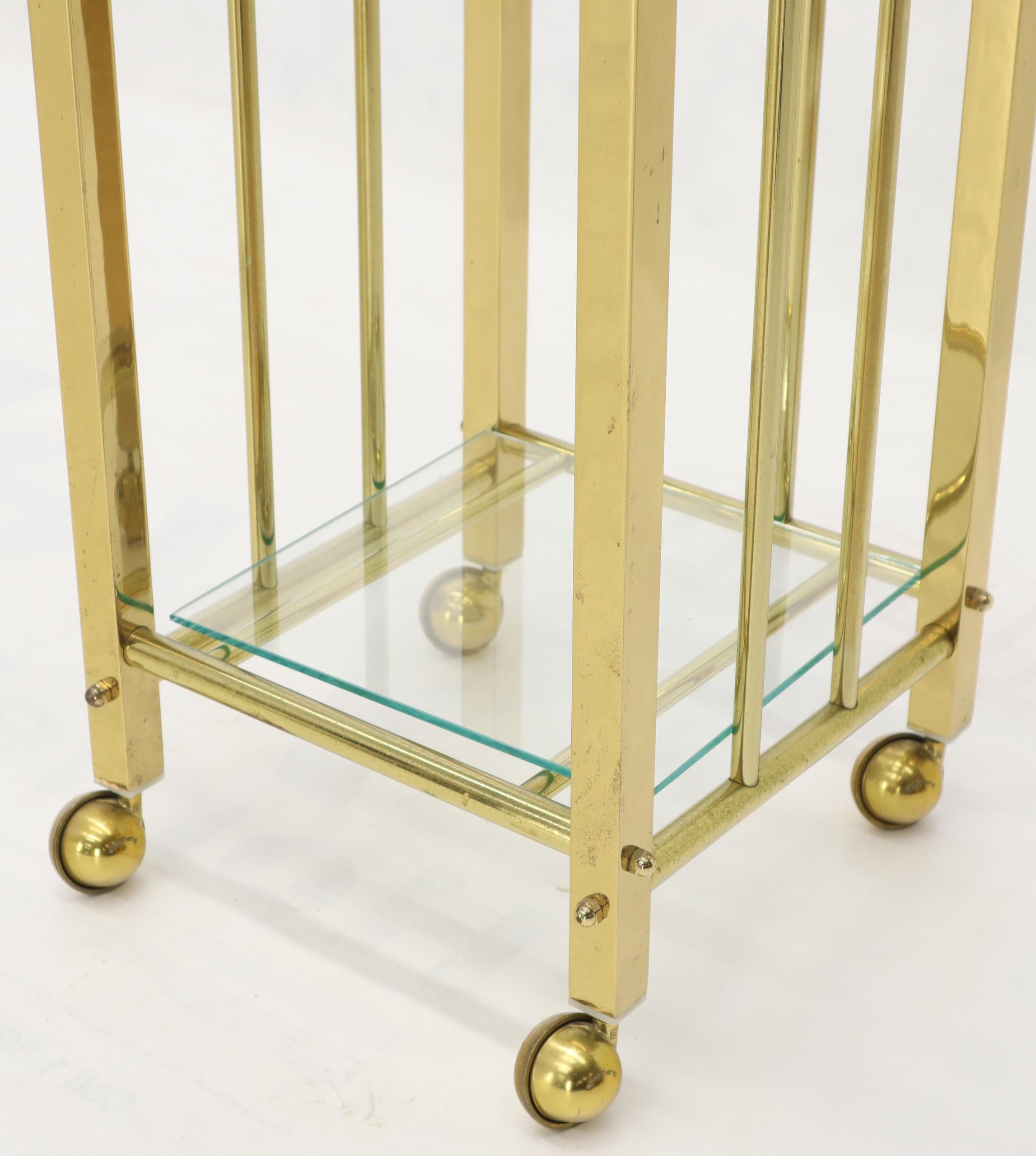 Mid-Century Modern Brass and Glass Square Stand Table Cart Pedestal on Wheels For Sale 6