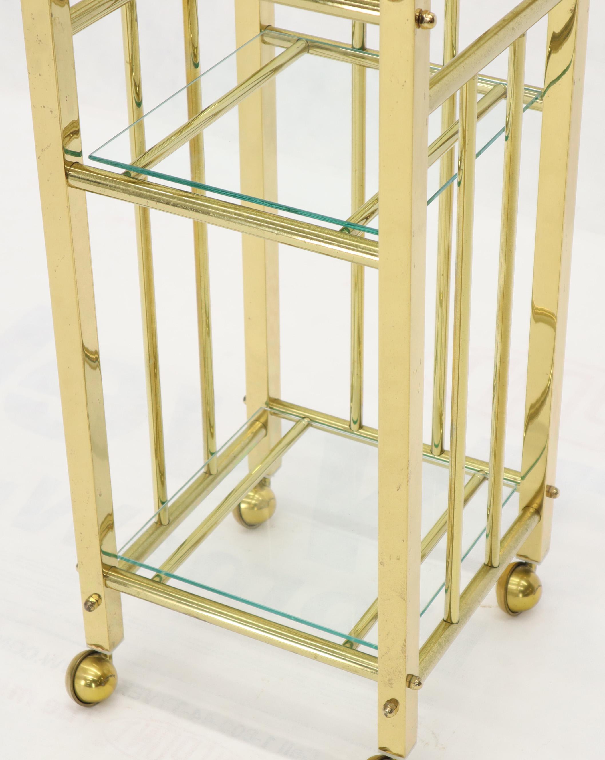 Mid-Century Modern Brass and Glass Square Stand Table Cart Pedestal on Wheels For Sale 8