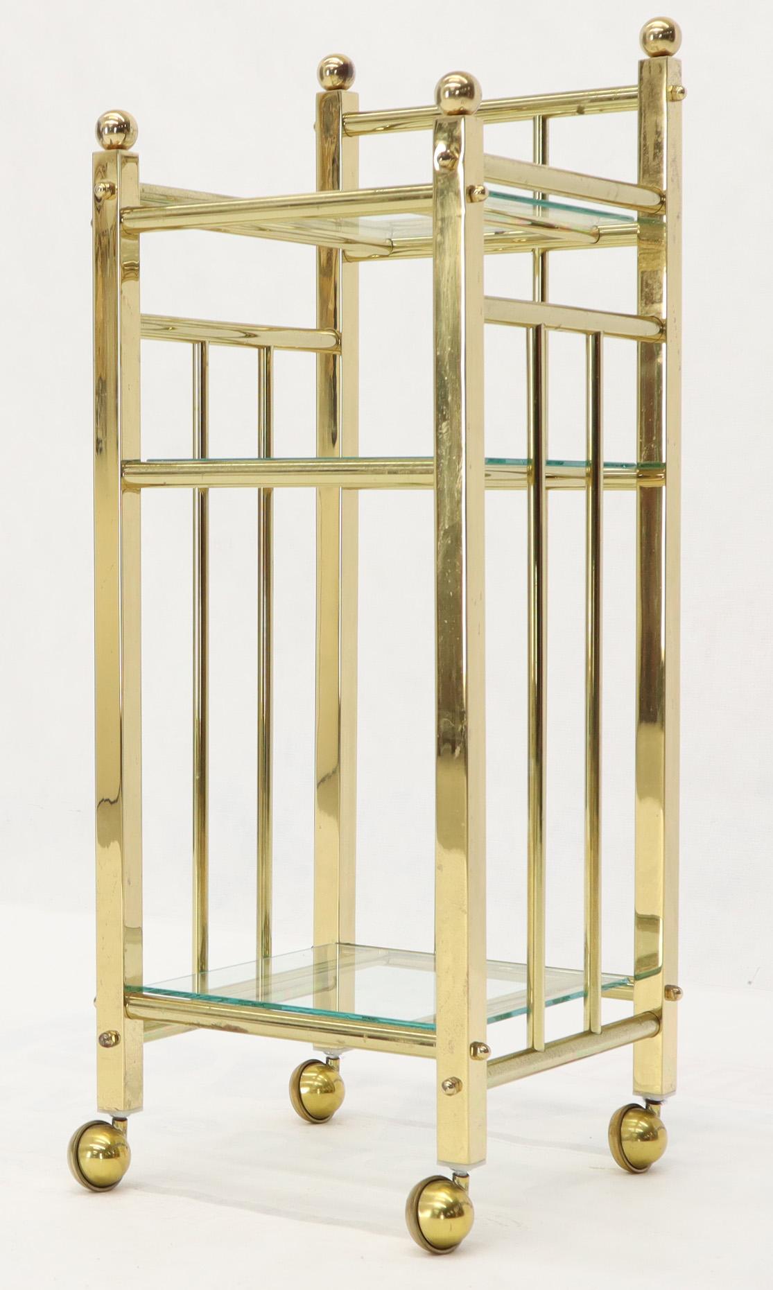 Mid-Century Modern Brass and Glass Square Stand Table Cart Pedestal on Wheels For Sale 9
