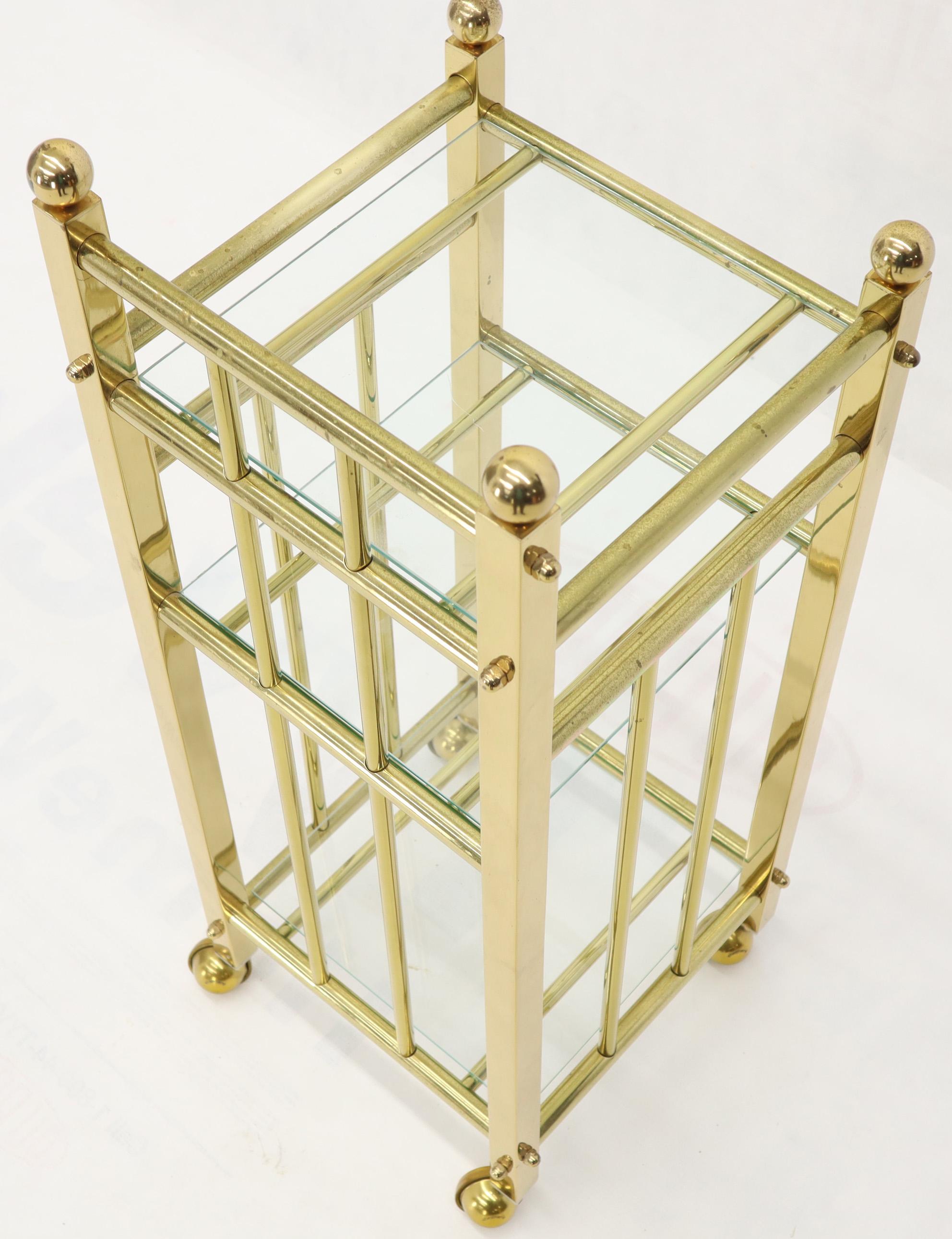 Mid-Century Modern Brass and Glass Square Stand Table Cart Pedestal on Wheels For Sale 10