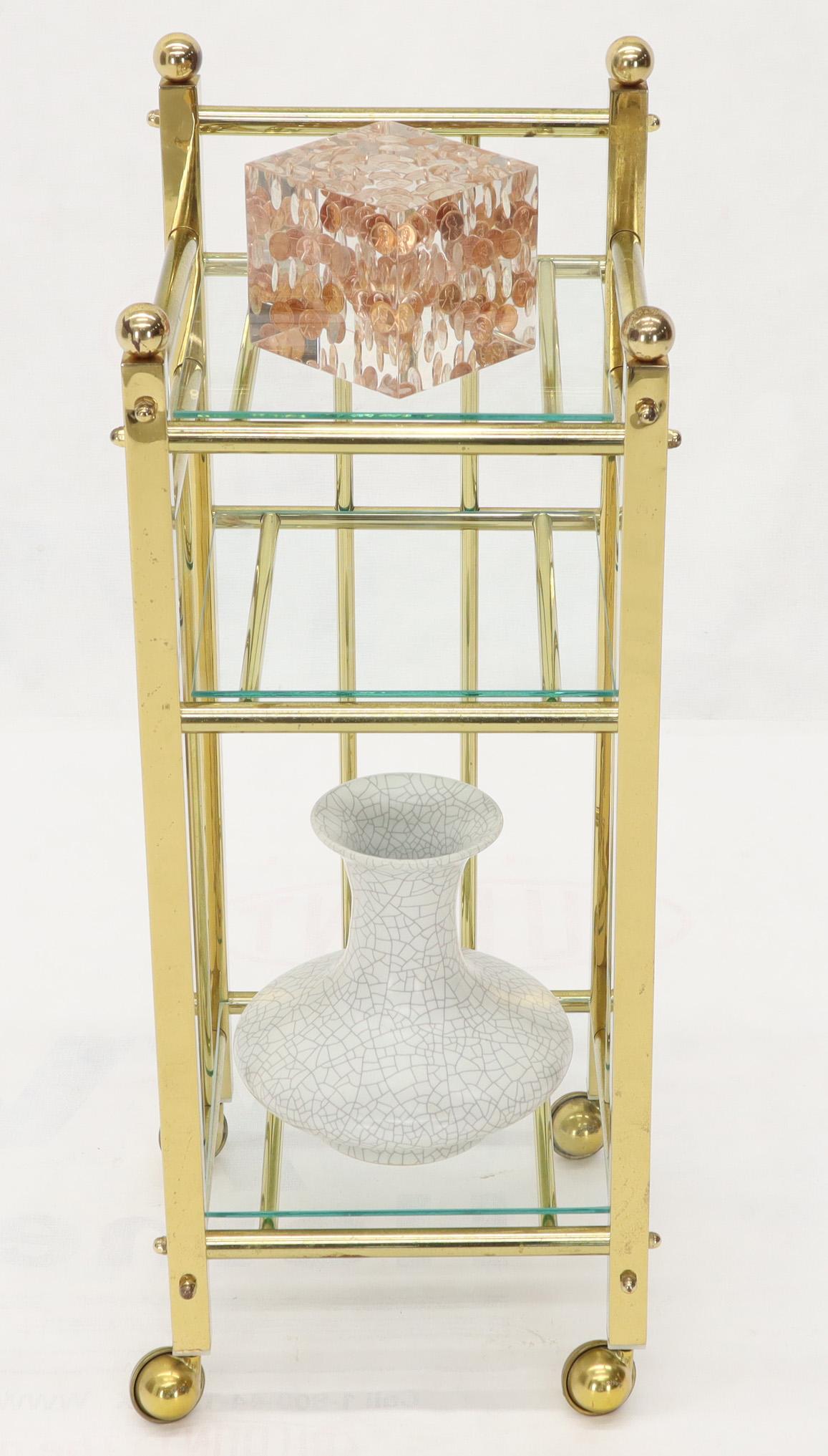 Mid-Century Modern Brass and Glass Square Stand Table Cart Pedestal on Wheels In Good Condition For Sale In Rockaway, NJ