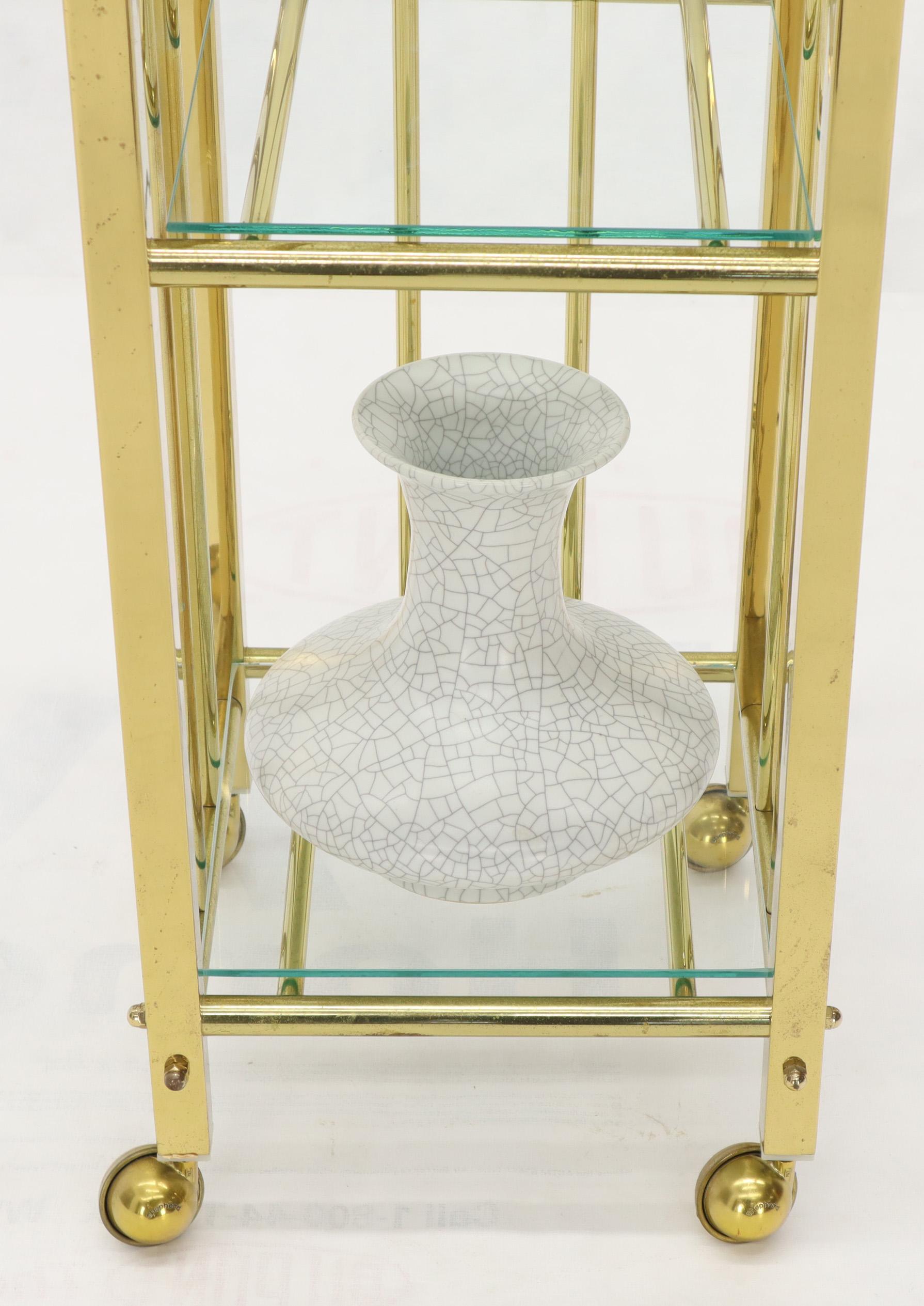 Mid-Century Modern Brass and Glass Square Stand Table Cart Pedestal on Wheels For Sale 1