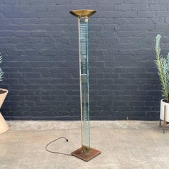 Mid-Century Modern Messing & Glas Torchier Stehleuchte