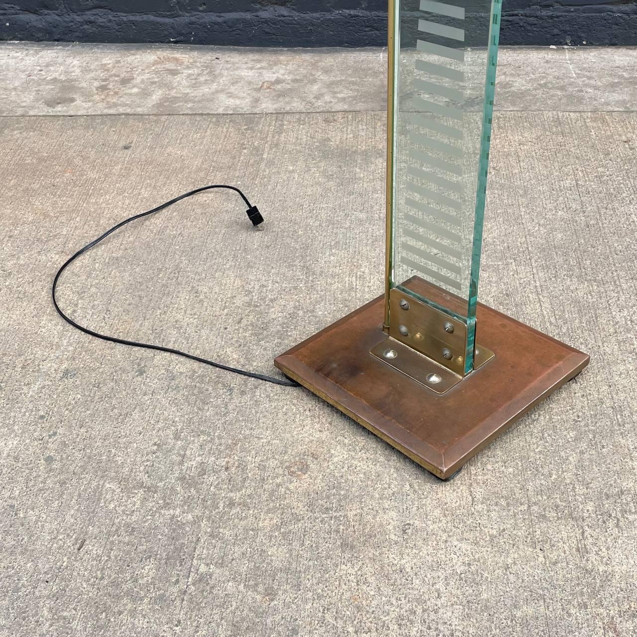 Late 20th Century Mid-Century Modern Brass & Glass Torchier Floor Lamp For Sale