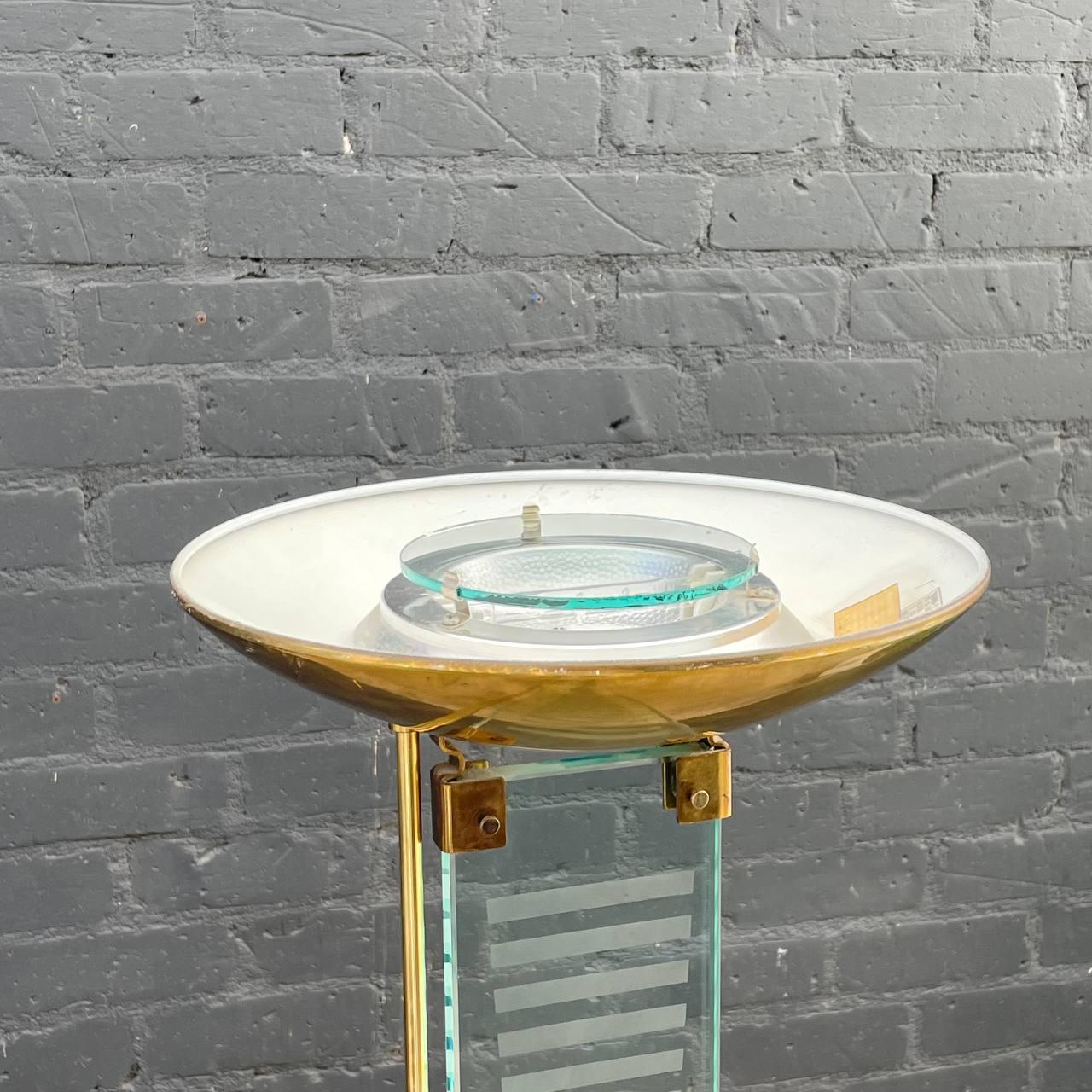 Mid-Century Modern Brass & Glass Torchier Floor Lamp For Sale 1