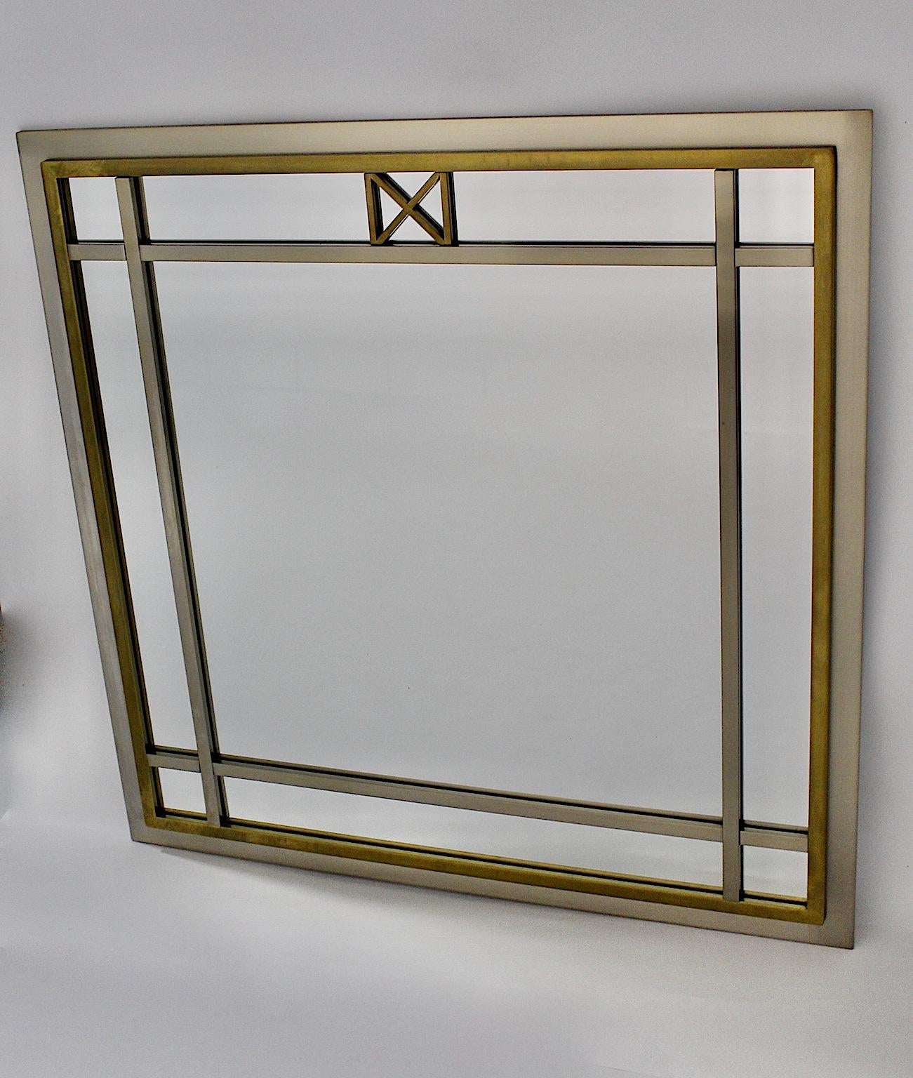 Italian Mid-Century Modern Brass Glass Wall Mirror Attributed to Romeo Rega, Italy For Sale
