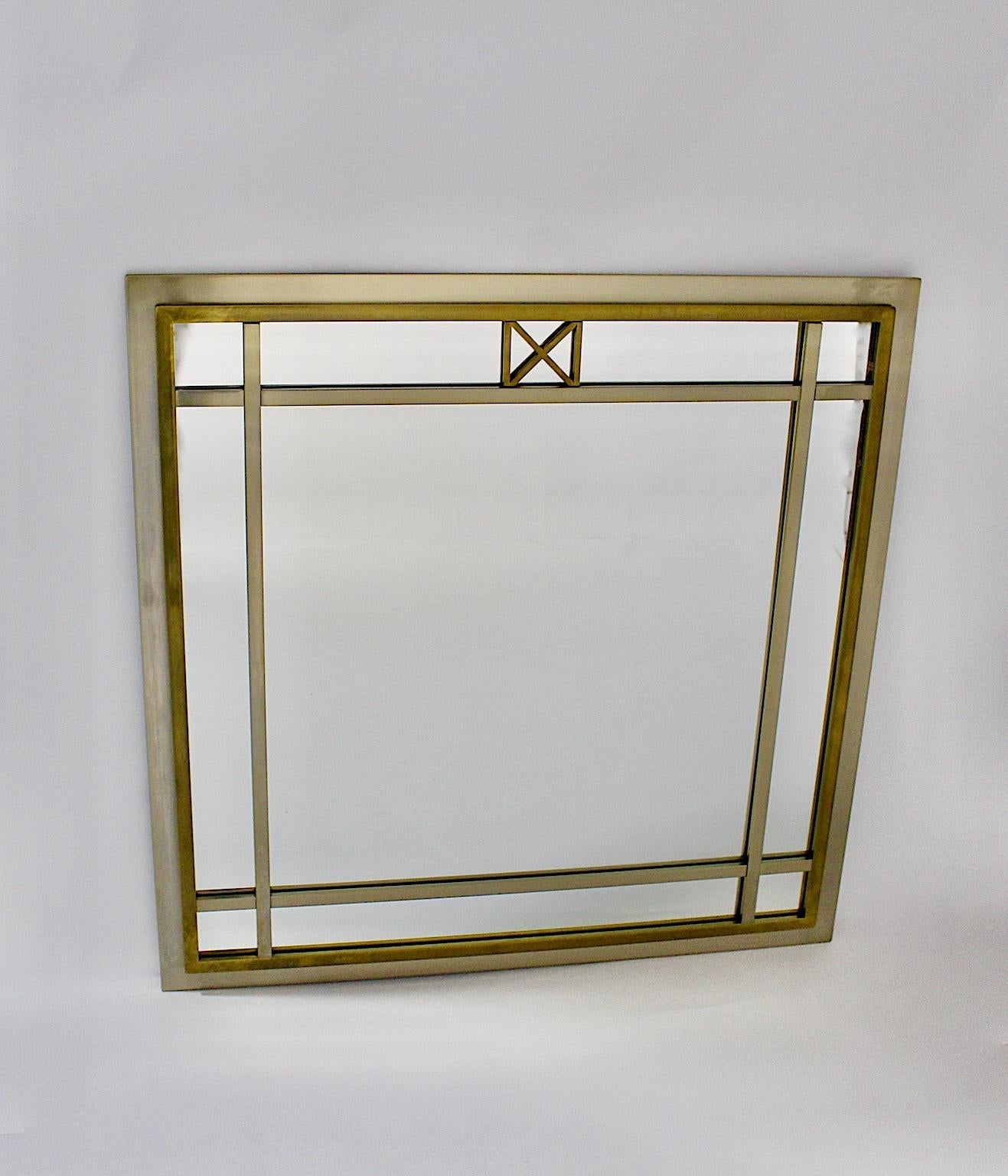 Mid-Century Modern Brass Glass Wall Mirror Attributed to Romeo Rega, Italy In Good Condition For Sale In Vienna, AT