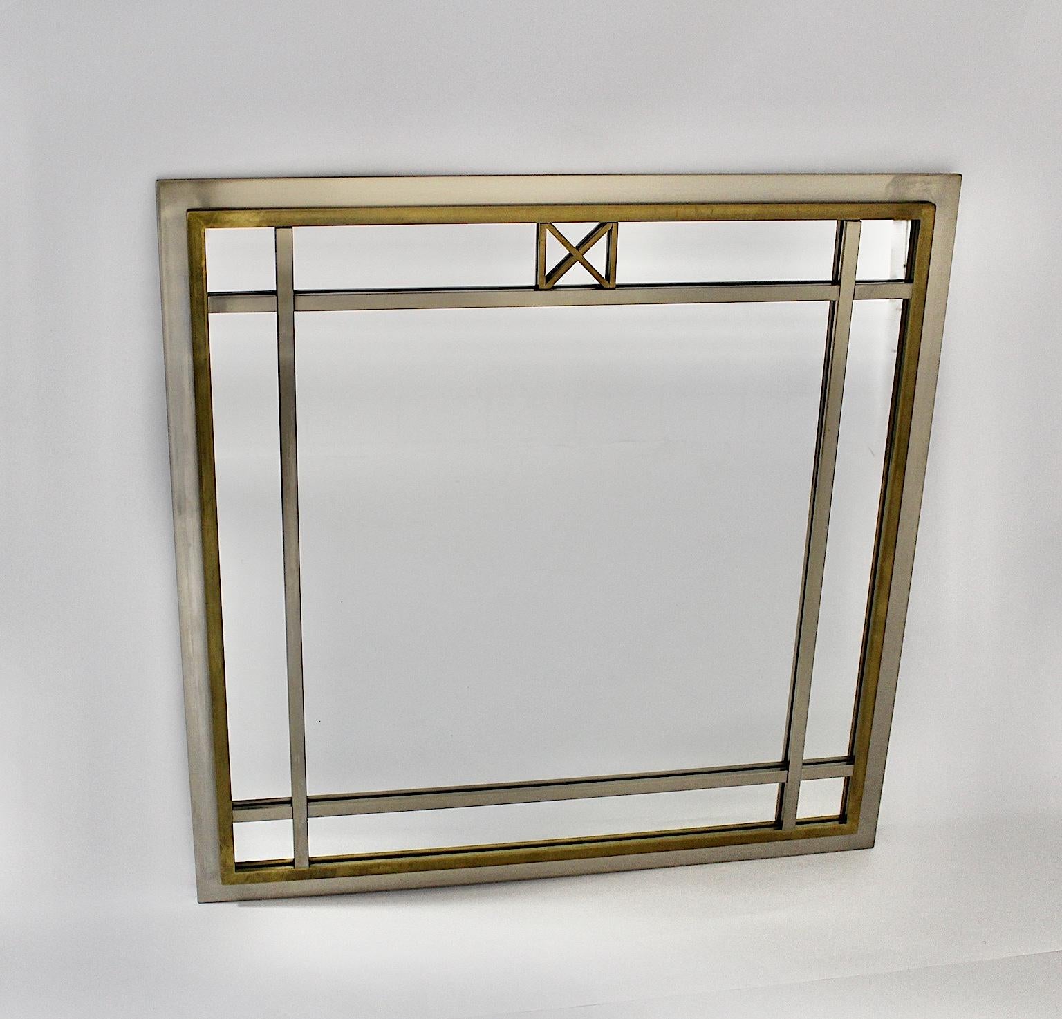 20th Century Mid-Century Modern Brass Glass Wall Mirror Attributed to Romeo Rega, Italy For Sale