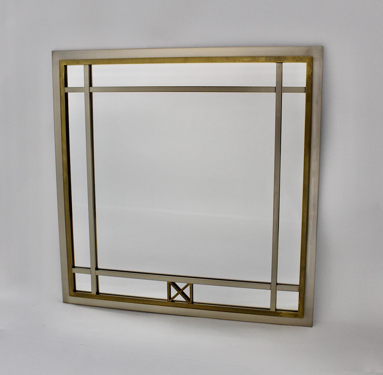 Metal Mid-Century Modern Brass Glass Wall Mirror Attributed to Romeo Rega, Italy For Sale