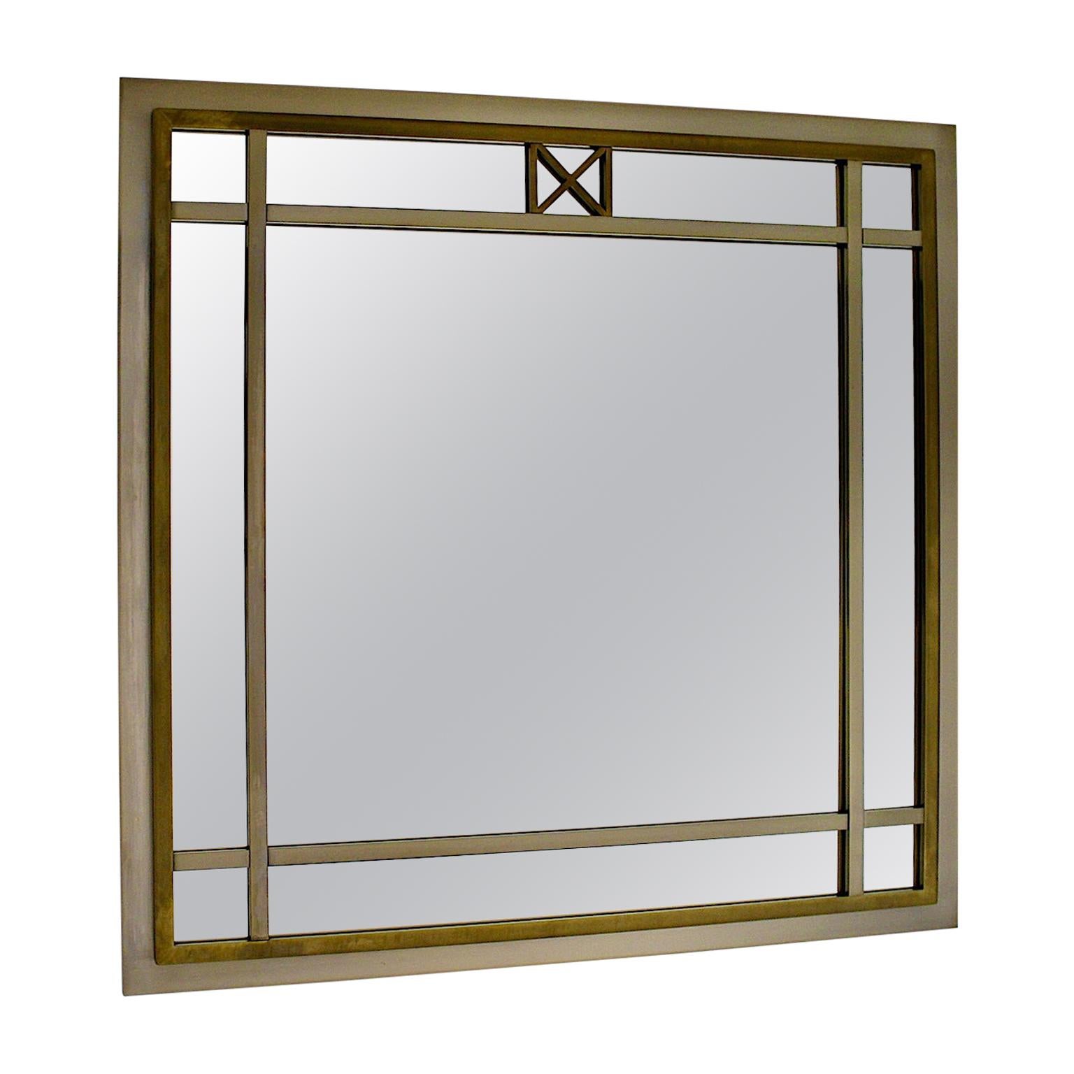 Mid-Century Modern Brass Glass Wall Mirror Attributed to Romeo Rega, Italy For Sale