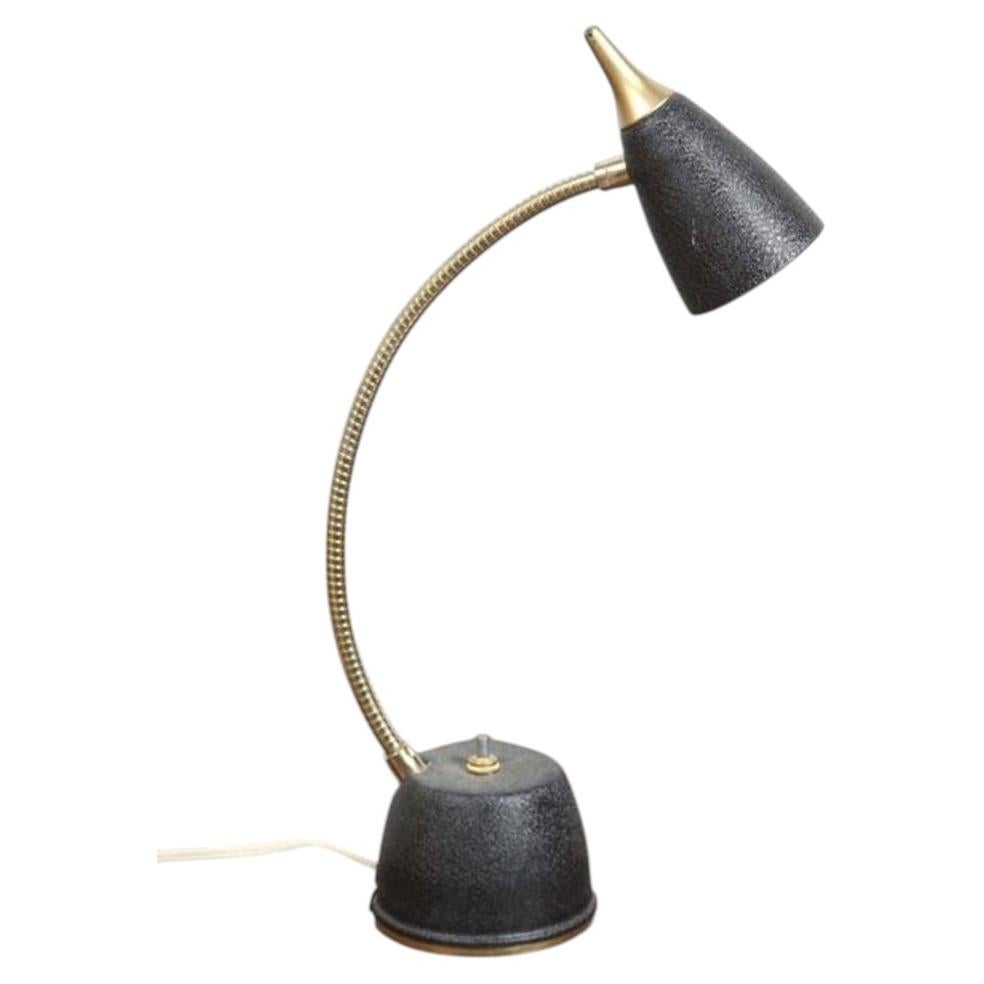 Mid-Century Modern Brass Gooseneck Desk Lamp, Black & Gold, USA, circa 1950s