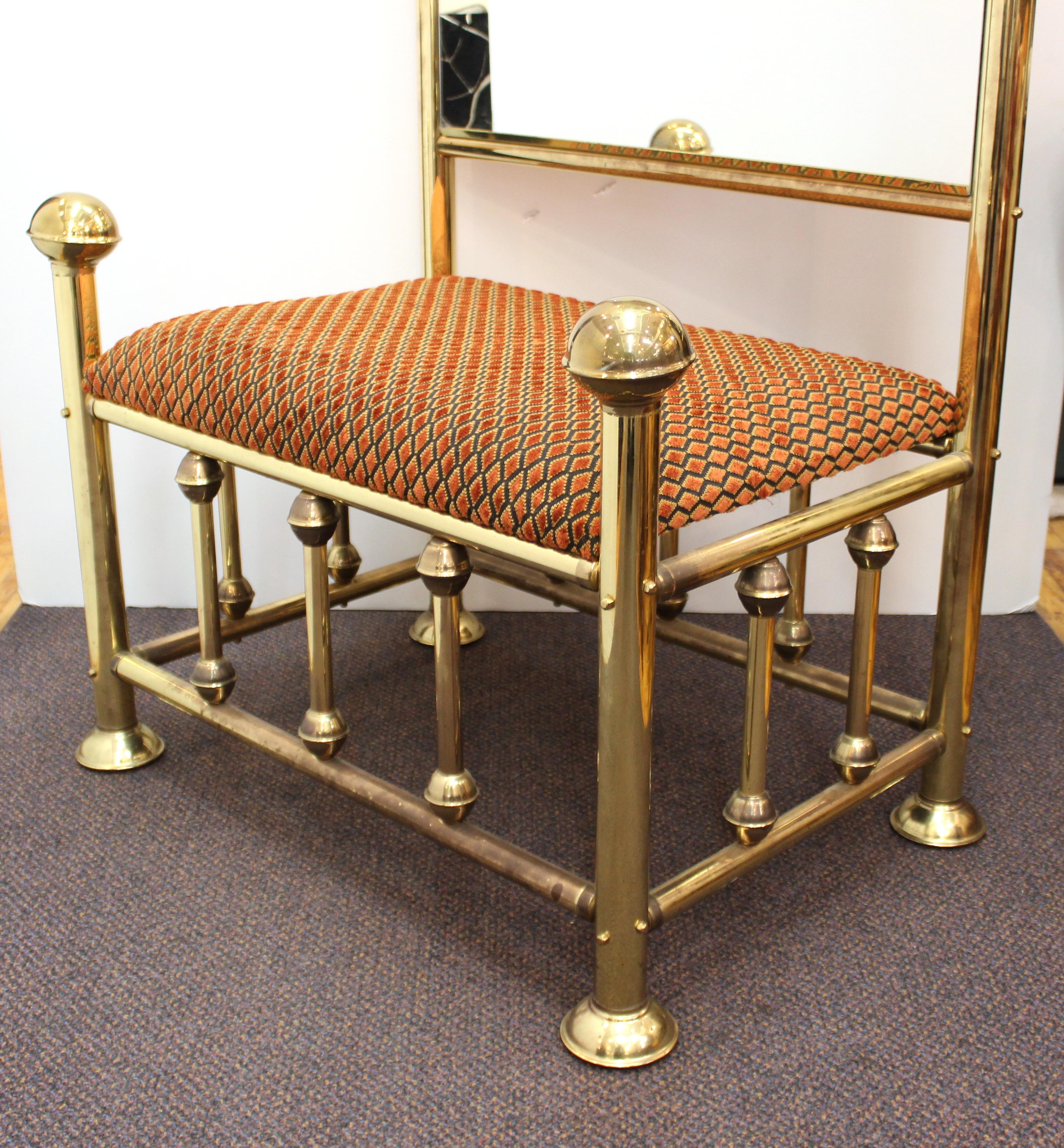 Mid-Century Modern Brass Hall Tree With Upholstered Bench 4