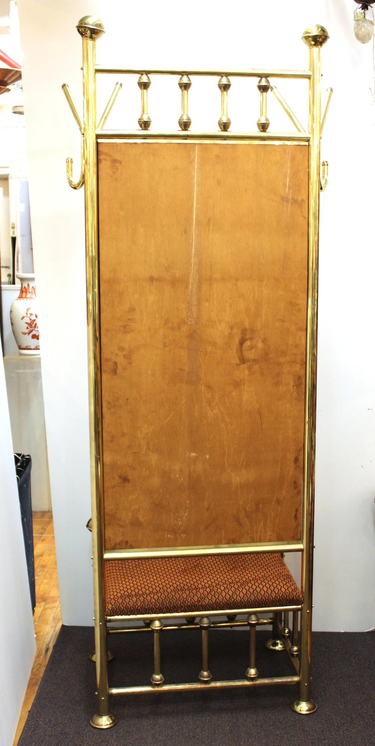 MidCentury Modern Brass Hall Tree With Upholstered Bench at 1stDibs