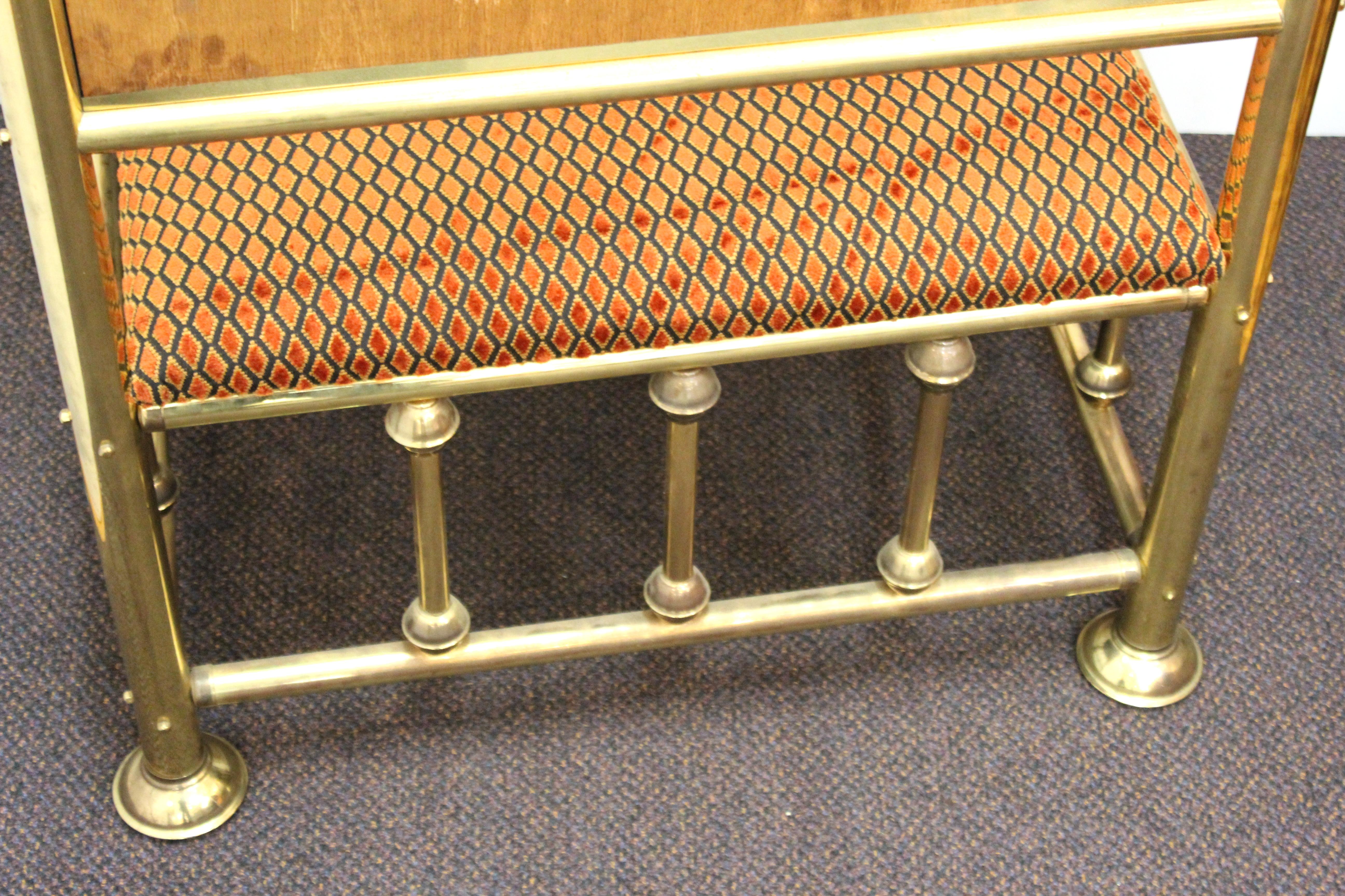 Mid-Century Modern Brass Hall Tree With Upholstered Bench 8