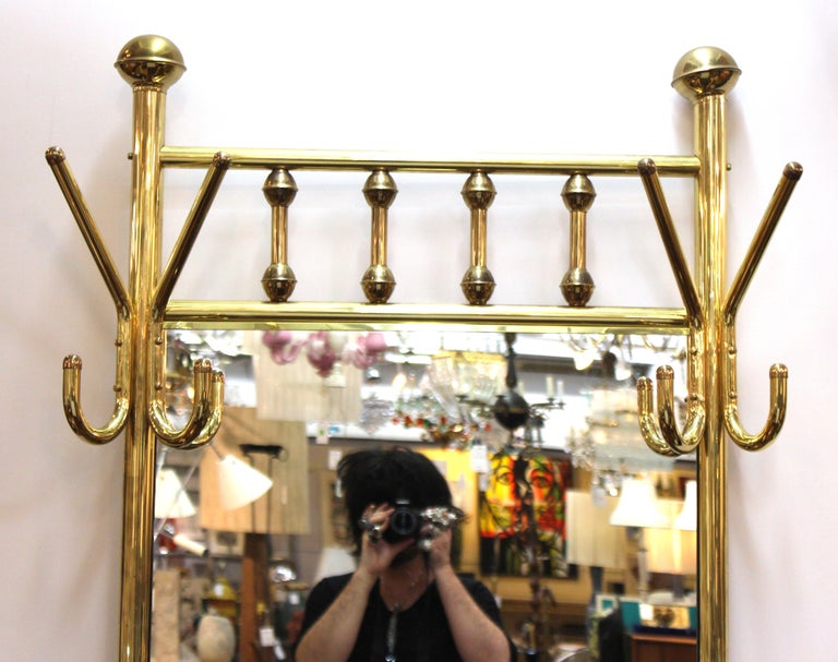 MidCentury Modern Brass Hall Tree With Upholstered Bench at 1stDibs