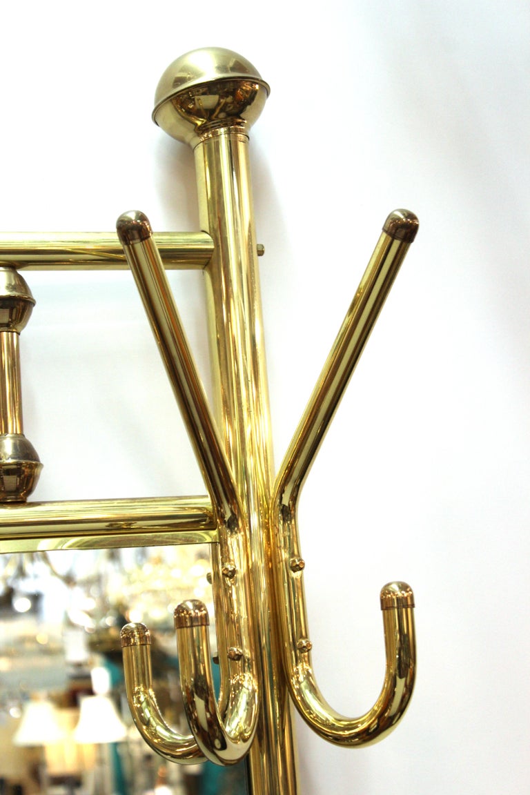 MidCentury Modern Brass Hall Tree With Upholstered Bench at 1stDibs