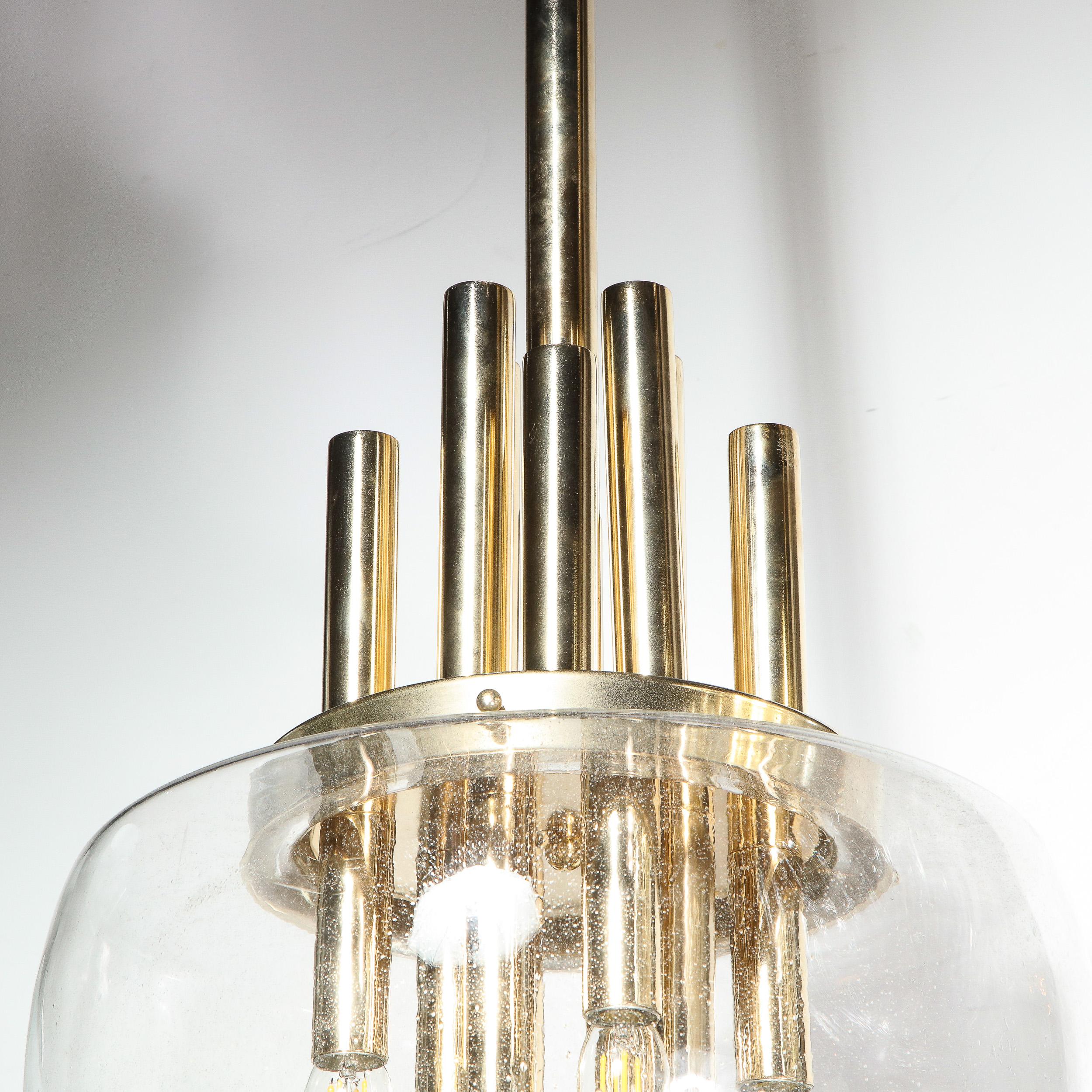 Mid-Century Modern Brass & Hand Blown Translucent/ Topaz Murano Glass Chandelier For Sale 4