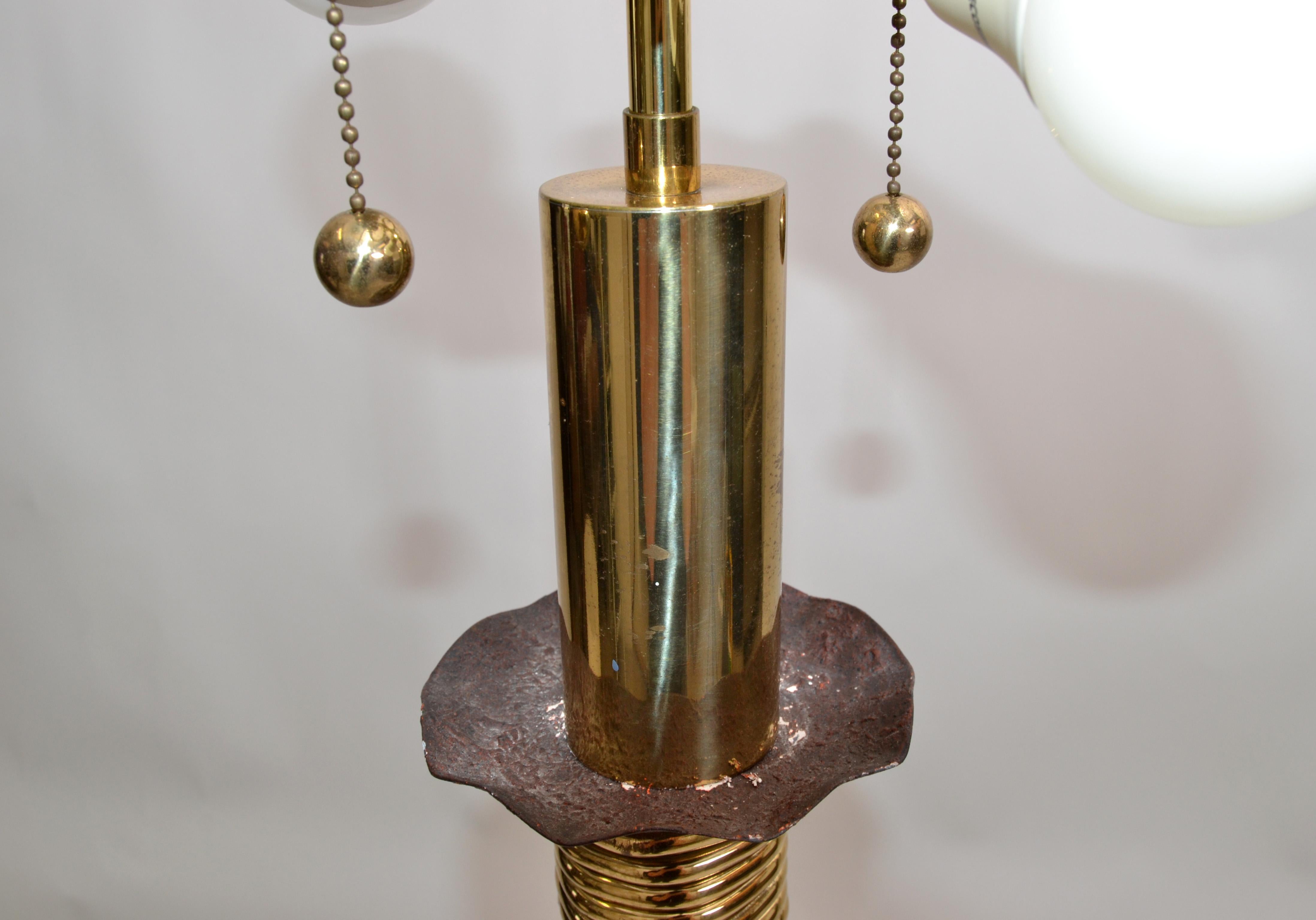 Hand-Crafted Mid-Century Modern Brass & Handcrafted Cast Iron Floor Lamp on Tripod Base 1970s For Sale
