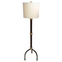 Retro Mid-Century Modern Brass & Handcrafted Cast Iron Floor Lamp on Tripod Base 1970s