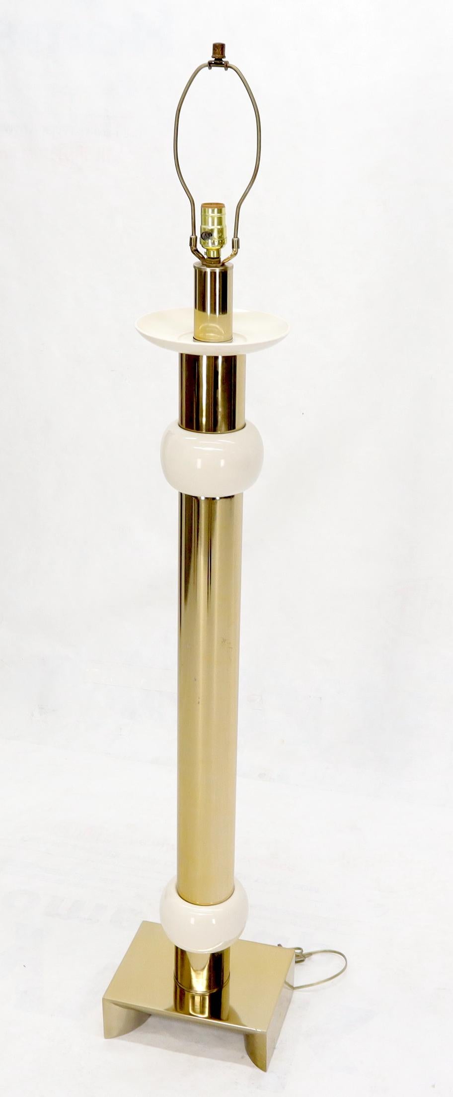 American Mid-Century Modern Brass Heavy Bracket Shape Base Floor Lamp For Sale