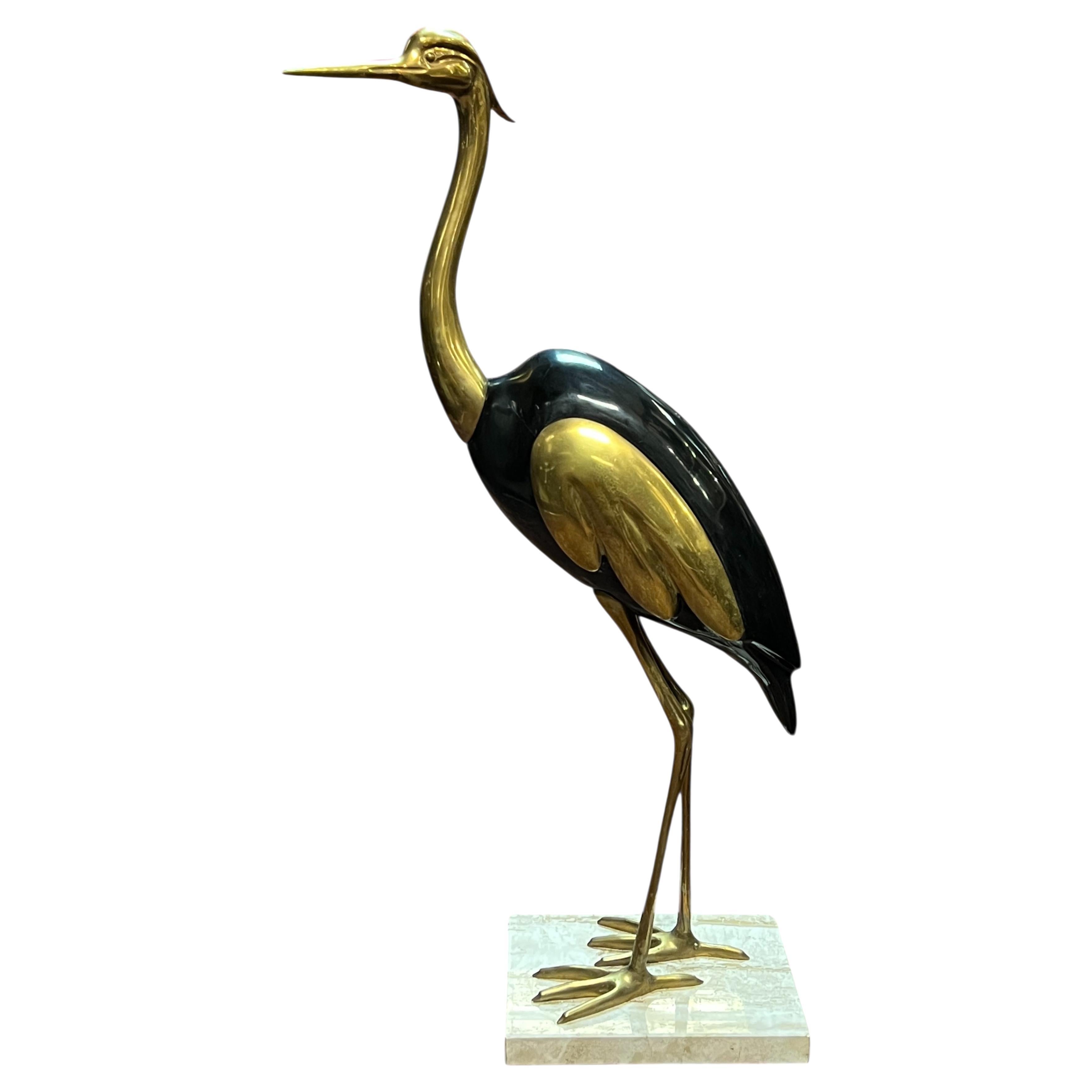 Sculpture de sol moderne du milieu du siècle en laiton, oiseau héron -- 42 pouces de hauteur en vente