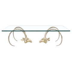 Mid-Century Modern Brass Ibex Ram's Head Coffee Table Styled After Alain Chervet