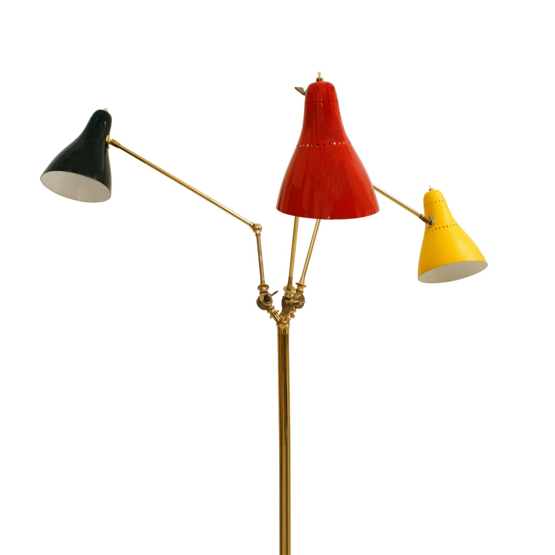 Mid-Century Modern Italian Floor Lamp, made of Brass with Colored Tulips, 1950 In Good Condition For Sale In Madrid, ES