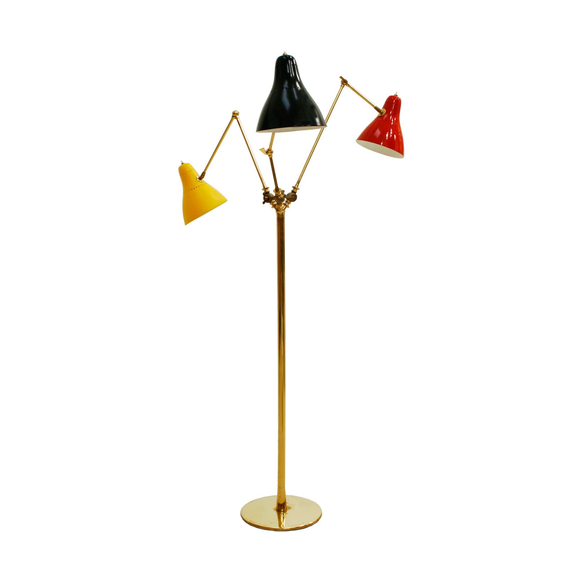 Mid-20th Century Mid-Century Modern Italian Floor Lamp, made of Brass with Colored Tulips, 1950 For Sale