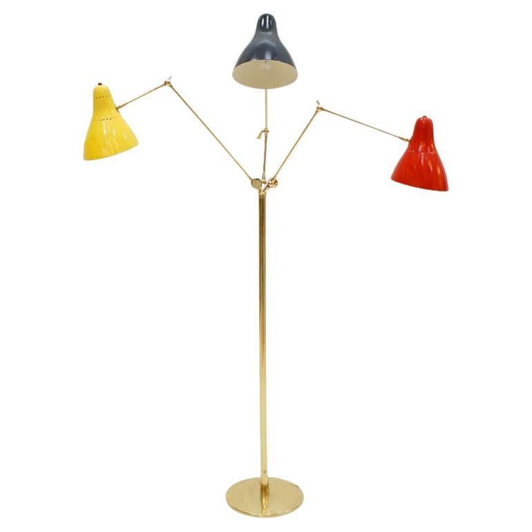 Mid-Century Modern Italian Floor Lamp, made of Brass with Colored Tulips, 1950 For Sale