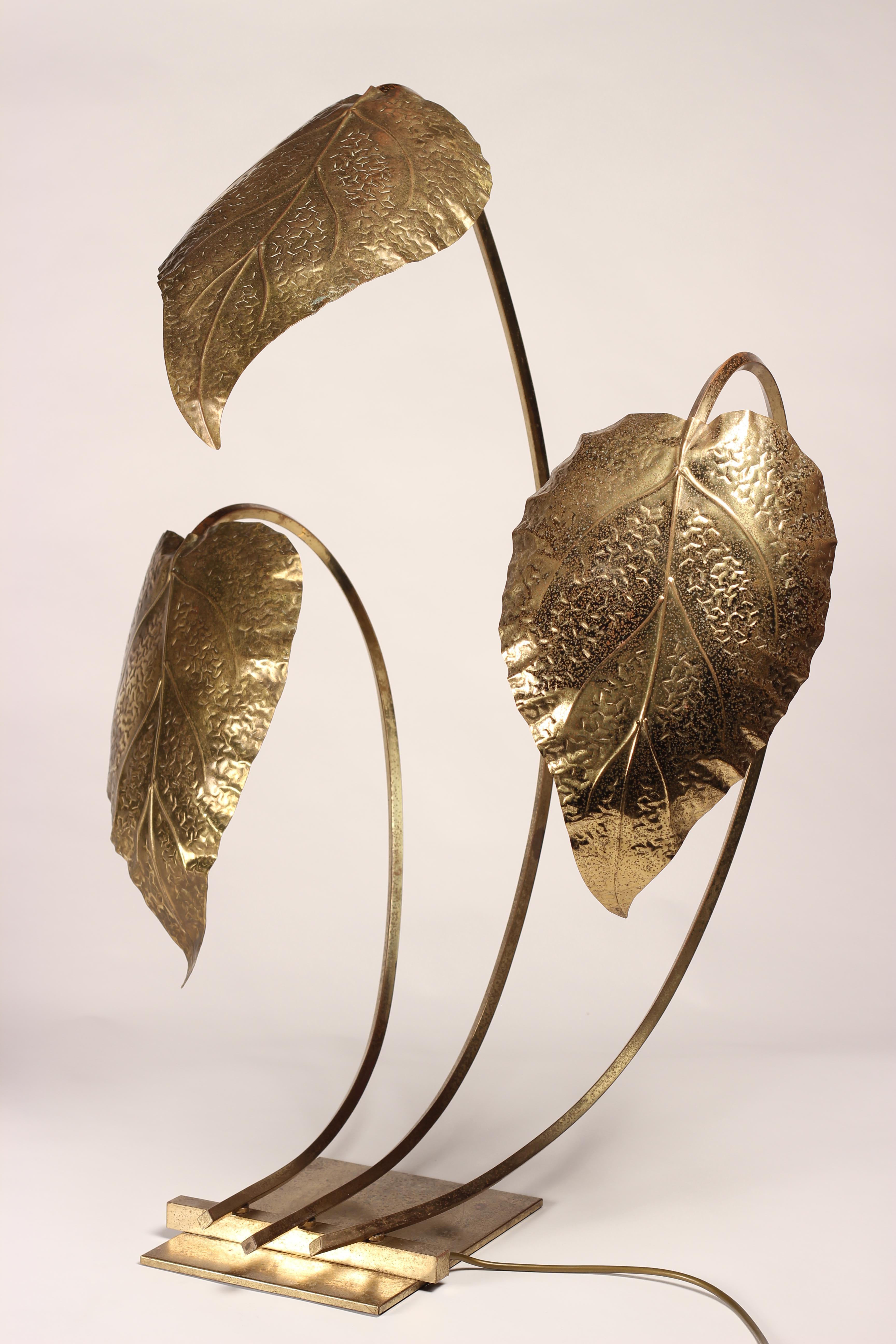 Late 20th Century Mid-Century Modern Brass Italian Leaf Light by Tommaso Barbi, 1970s For Sale