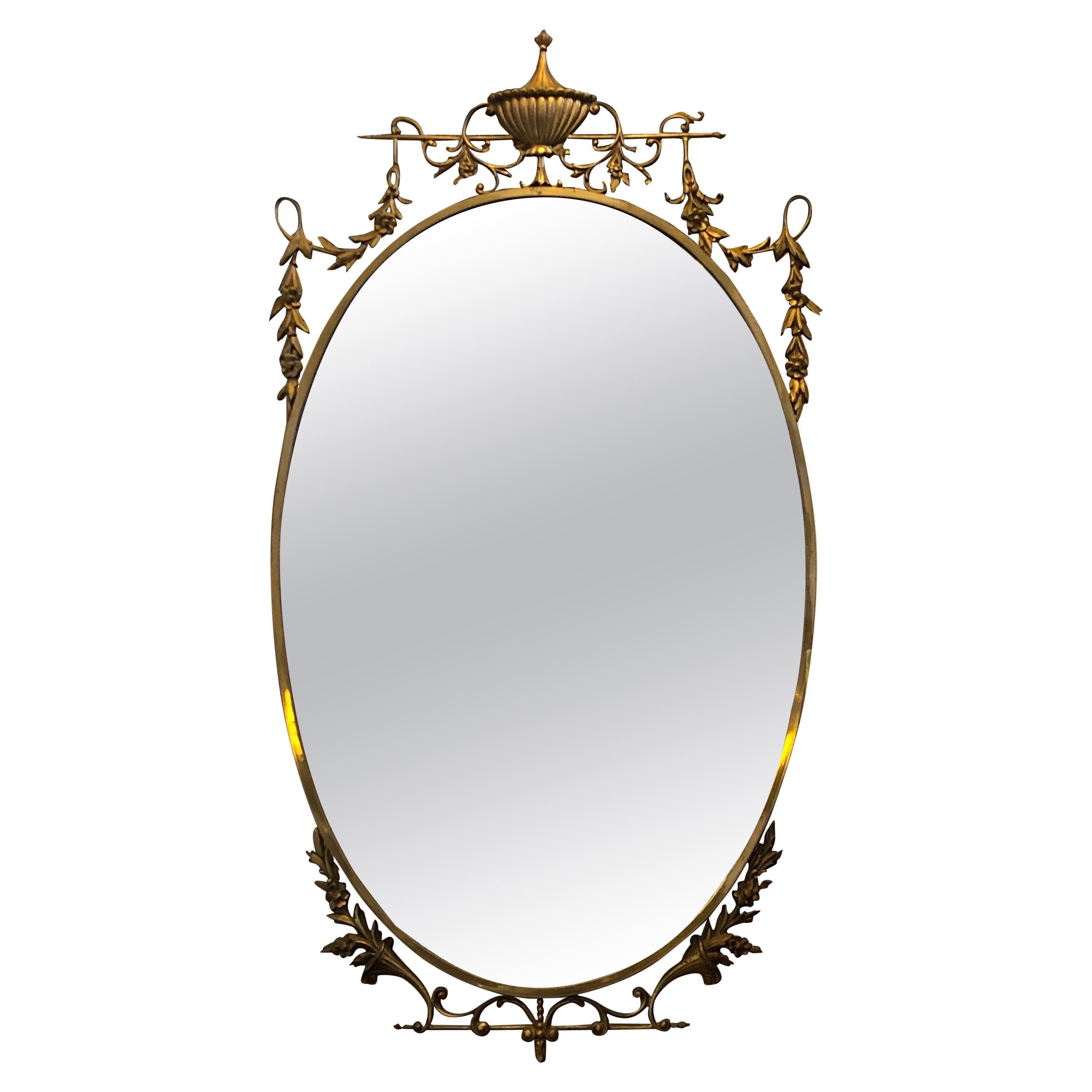 Mid-Century Modern Brass Italian Oval Mirror, circa 1960