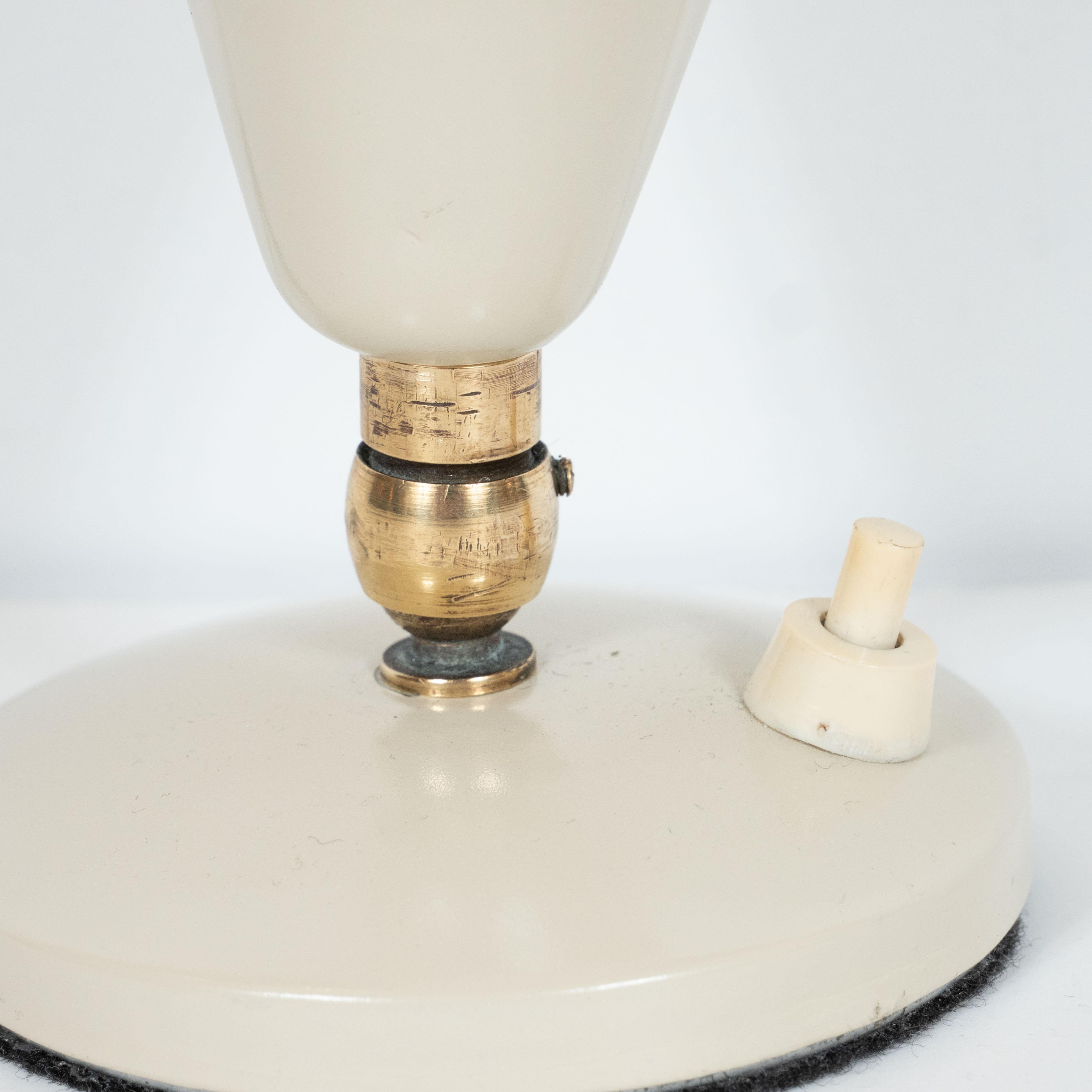 Mid-Century Modern Brass and Ivory Enamel Articulating Uplight In Excellent Condition In New York, NY