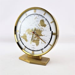 Mid-Century Modern Brass Kundo German World Globe Desk or Table Clock