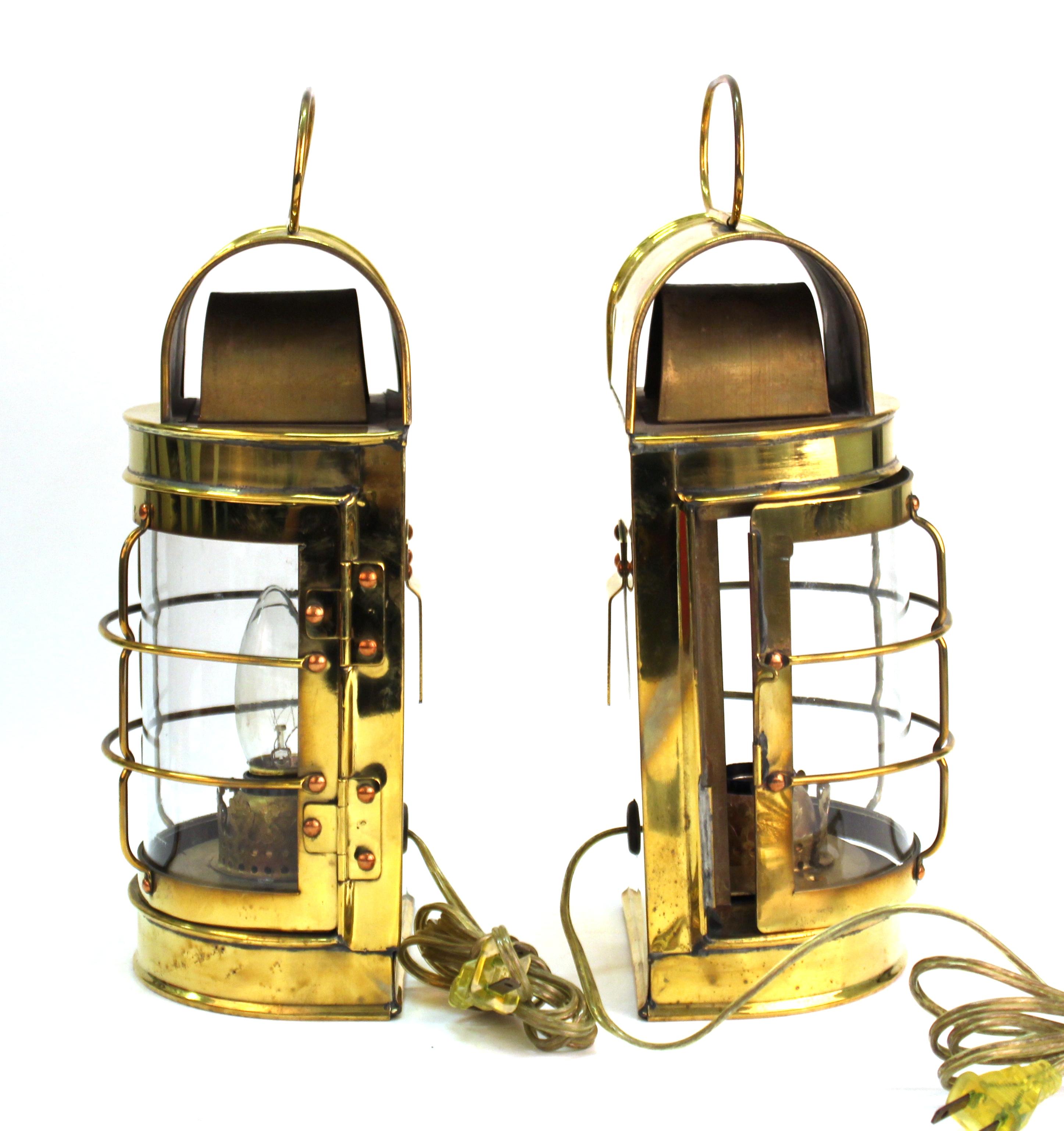 Late 20th Century Mid-Century Modern Brass Lantern Wall Sconces