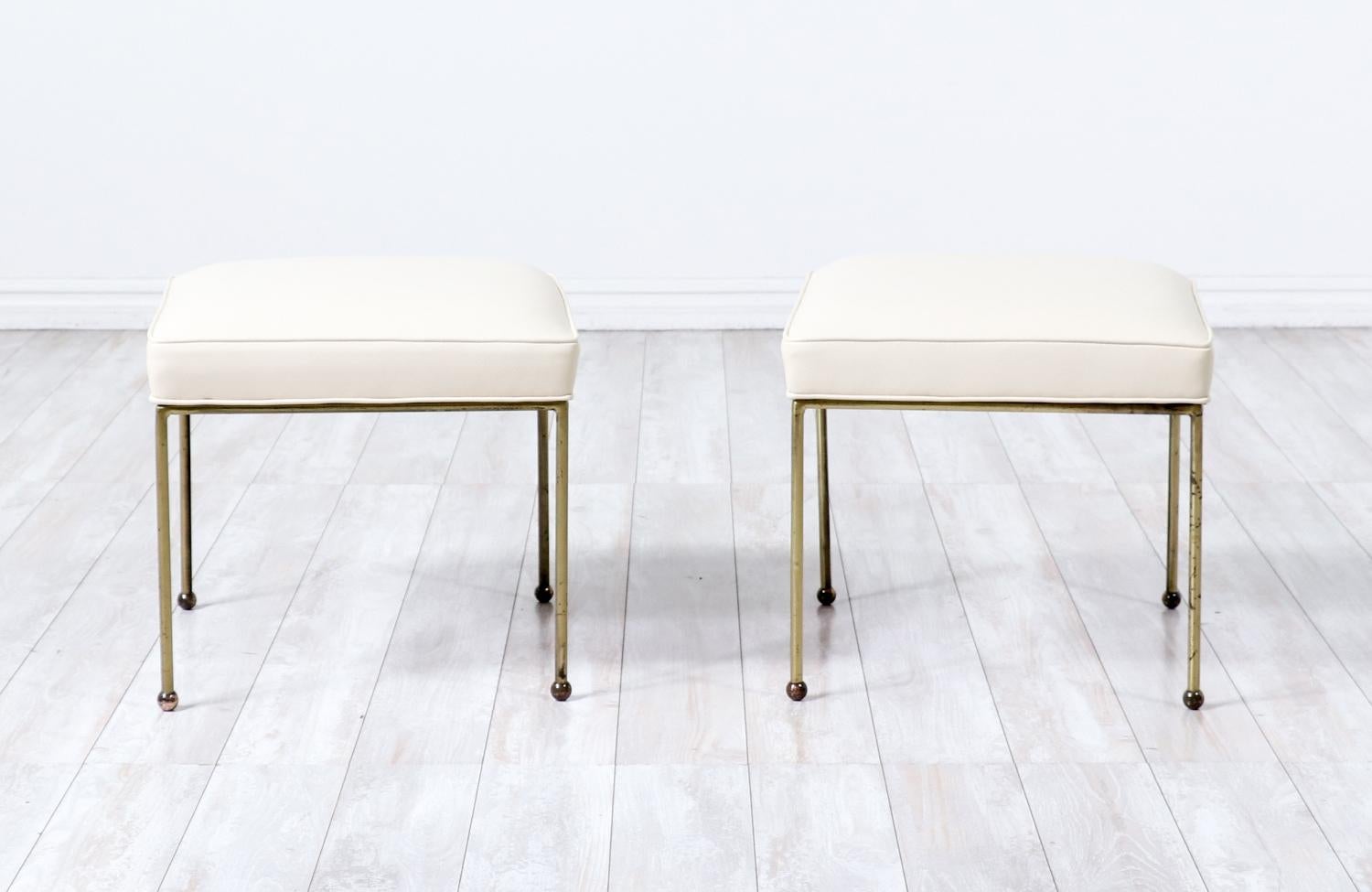 American Mid-Century Modern Brass & Leather Stools by Frederick Weinberg For Sale