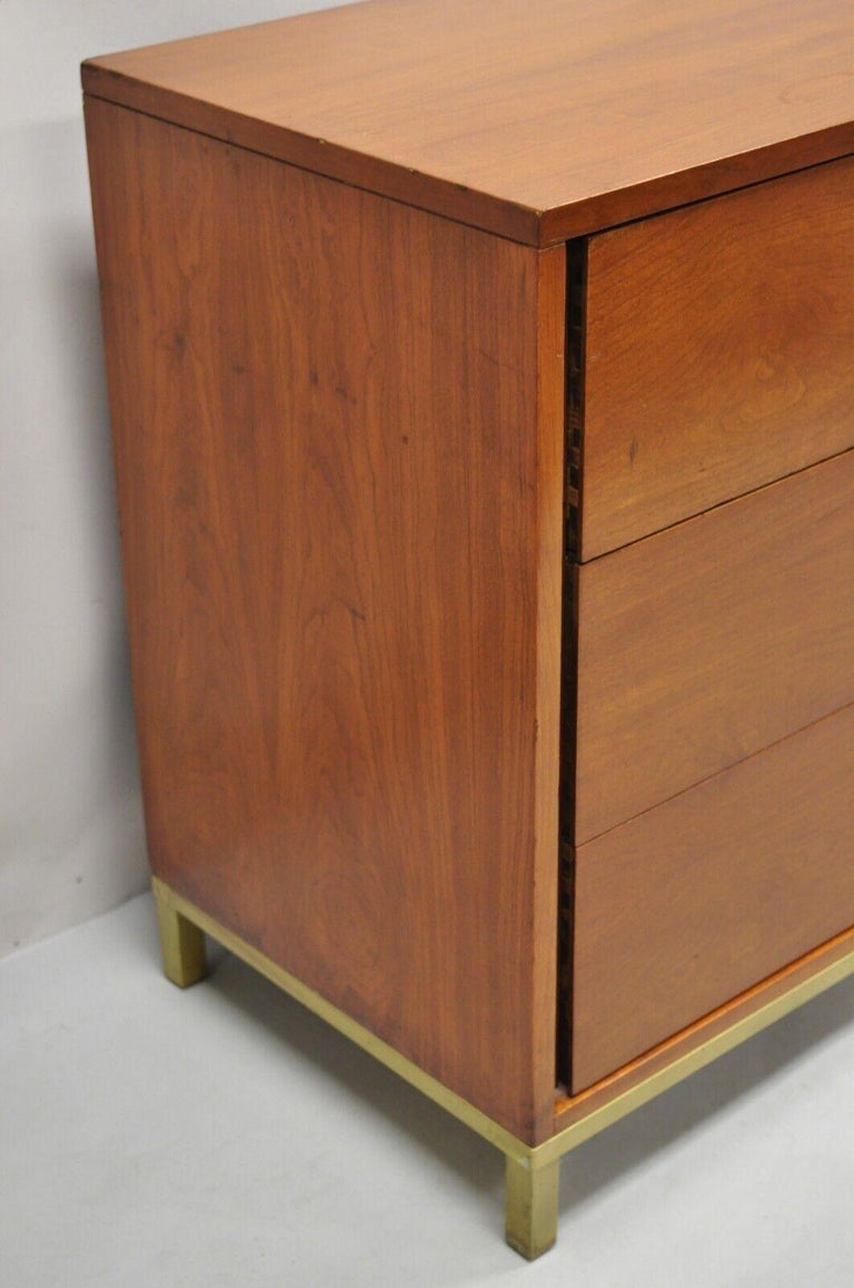 Mid Century Modern Brass Legs and Base Walnut Kneehole Writing Desk Modernist For Sale 6