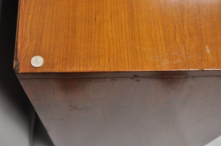 Mid Century Modern Brass Legs and Base Walnut Kneehole Writing Desk Modernist For Sale 4
