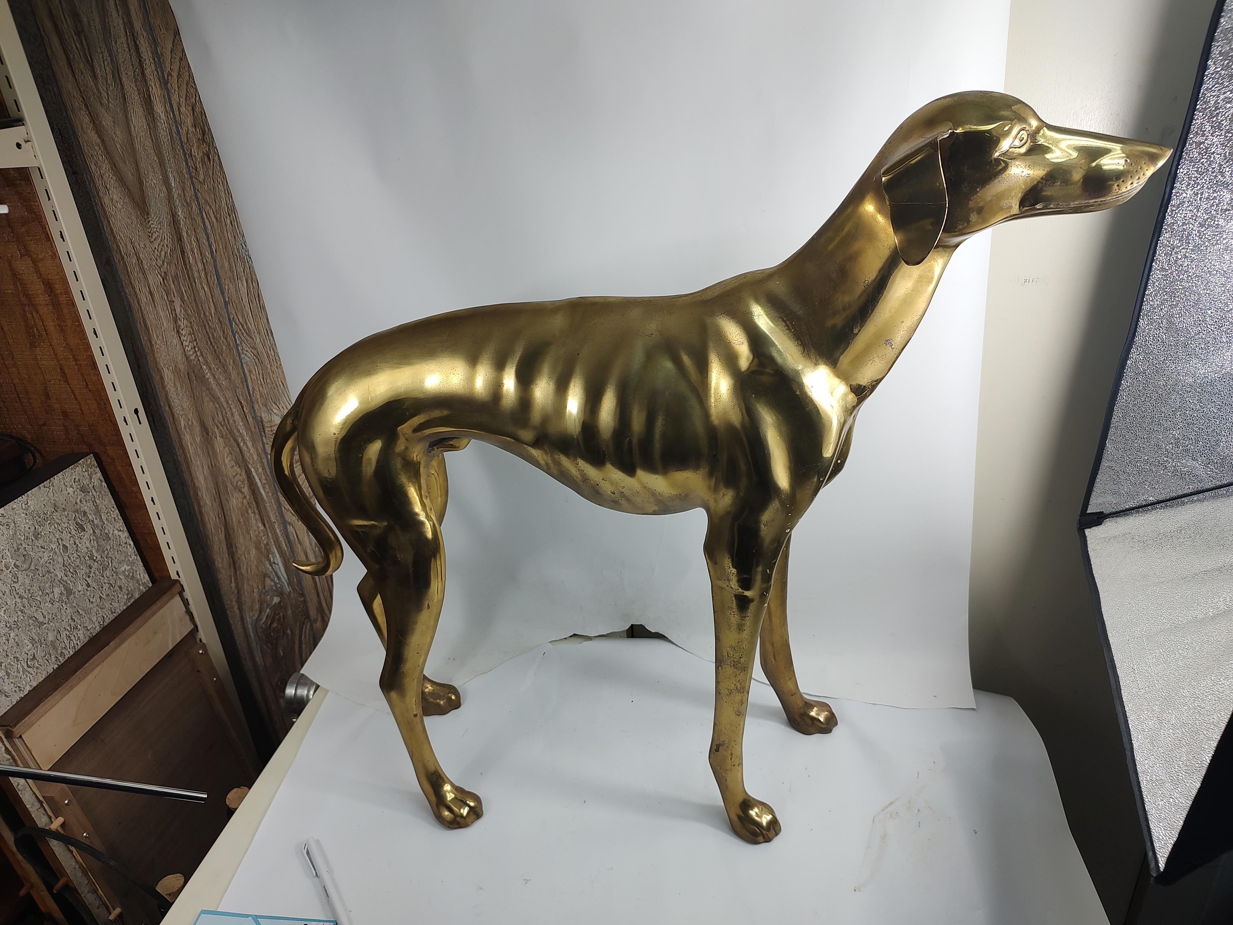 Mid Century Modern Brass Life Size Sculpture of a Whippett  For Sale 6