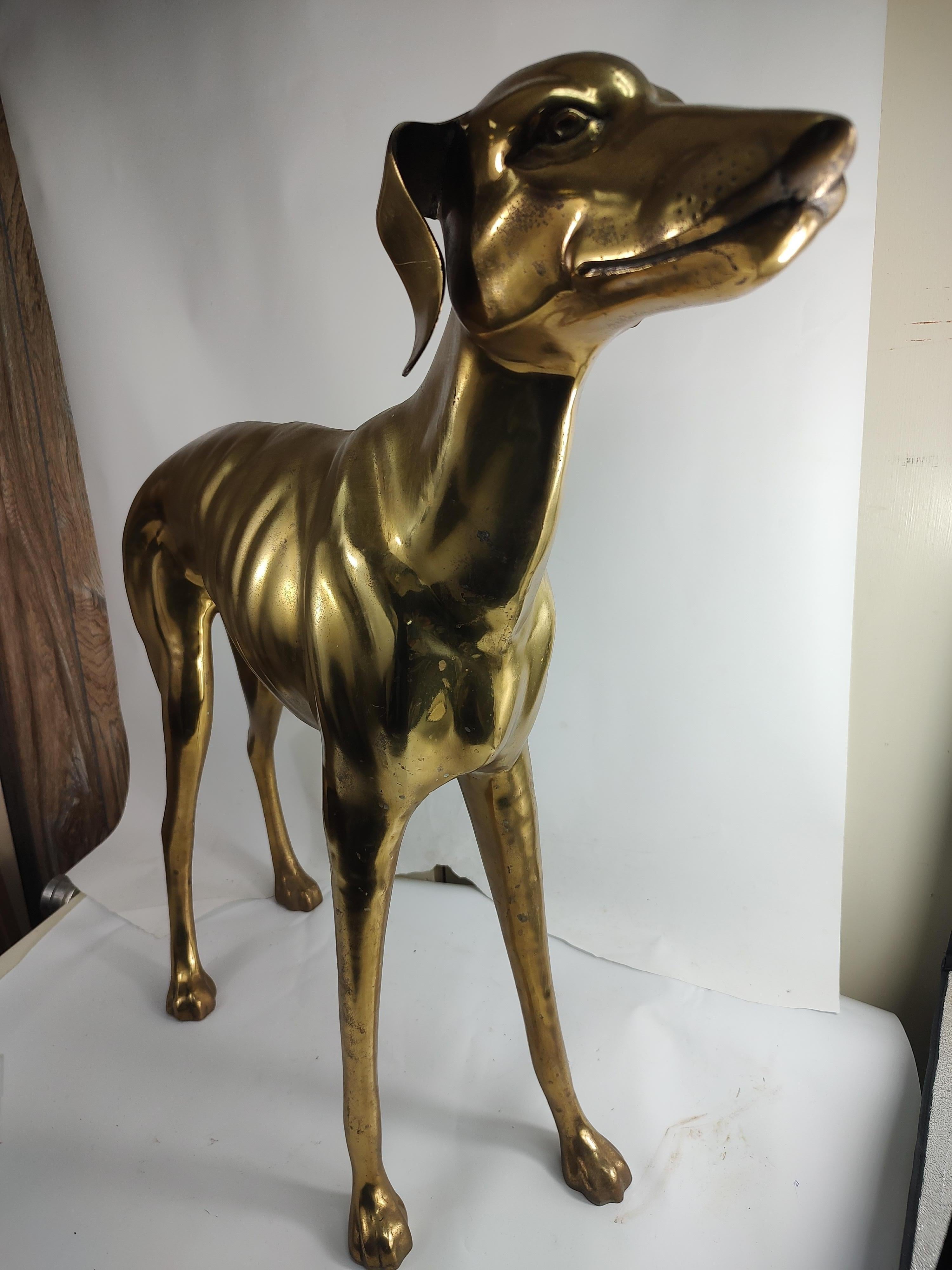 Mid Century Modern Brass Life Size Sculpture of a Whippett  For Sale 7