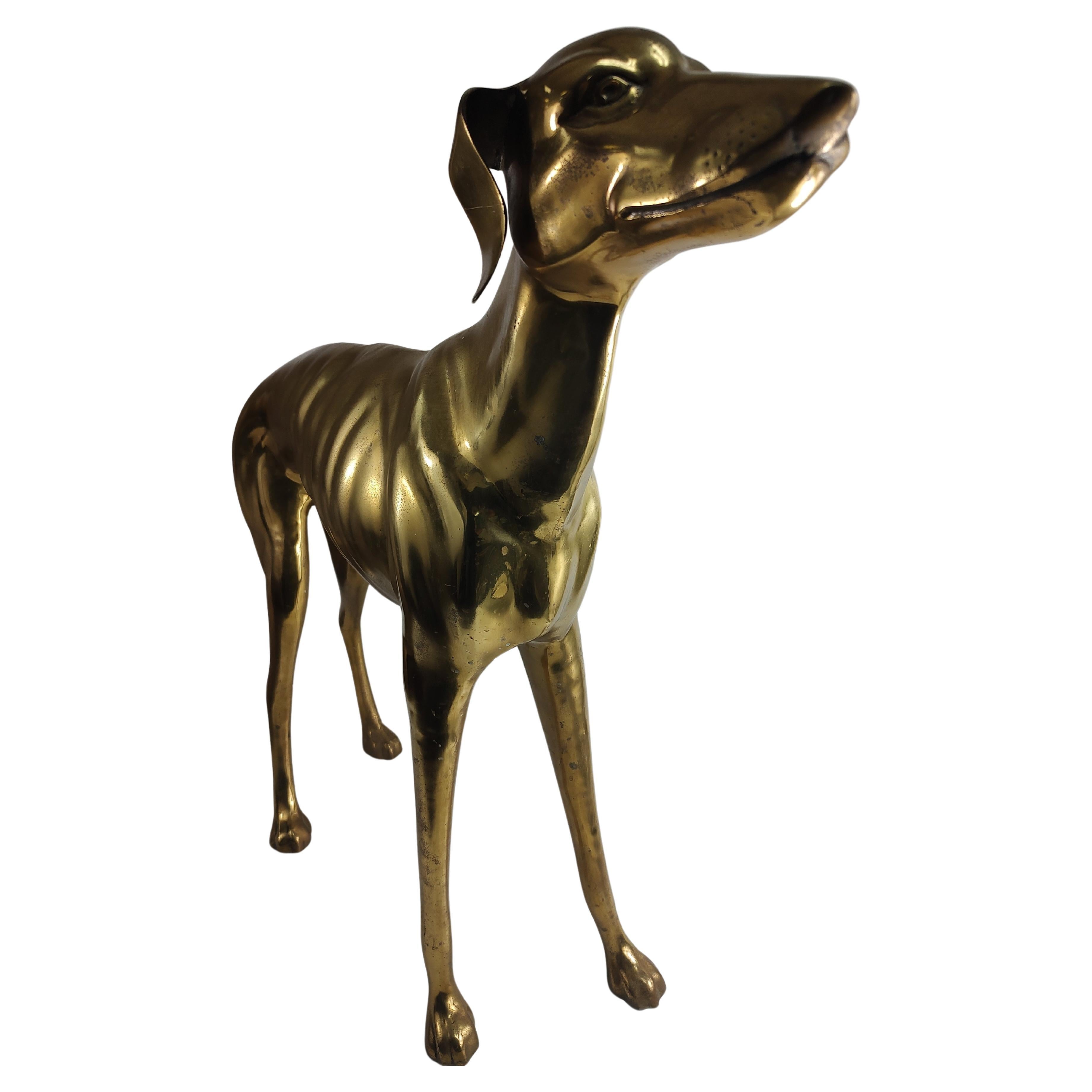 Mid Century Modern Brass Life Size Sculpture of a Whippett  For Sale 1