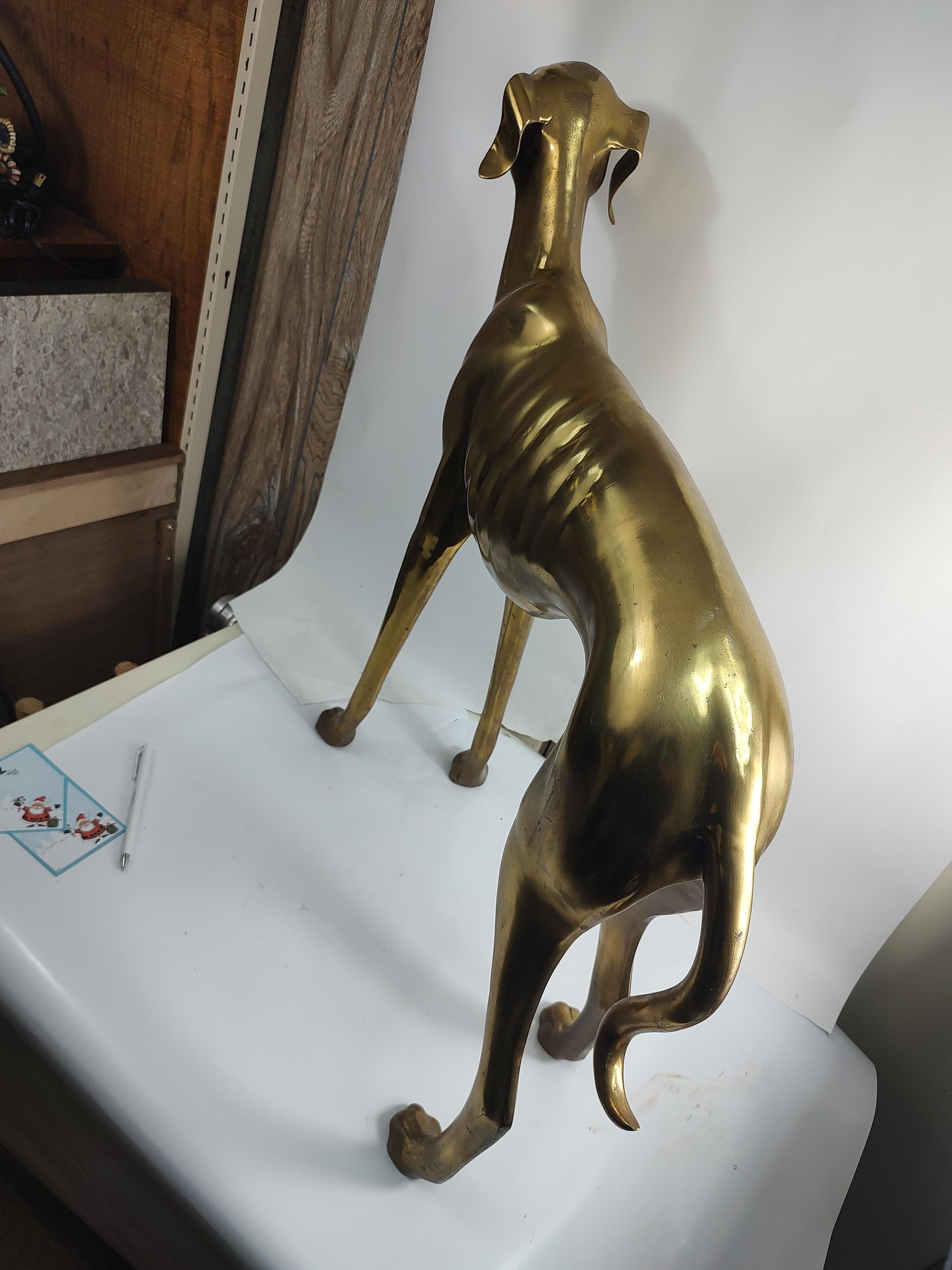 Mid Century Modern Brass Life Size Sculpture of a Whippett  For Sale 2
