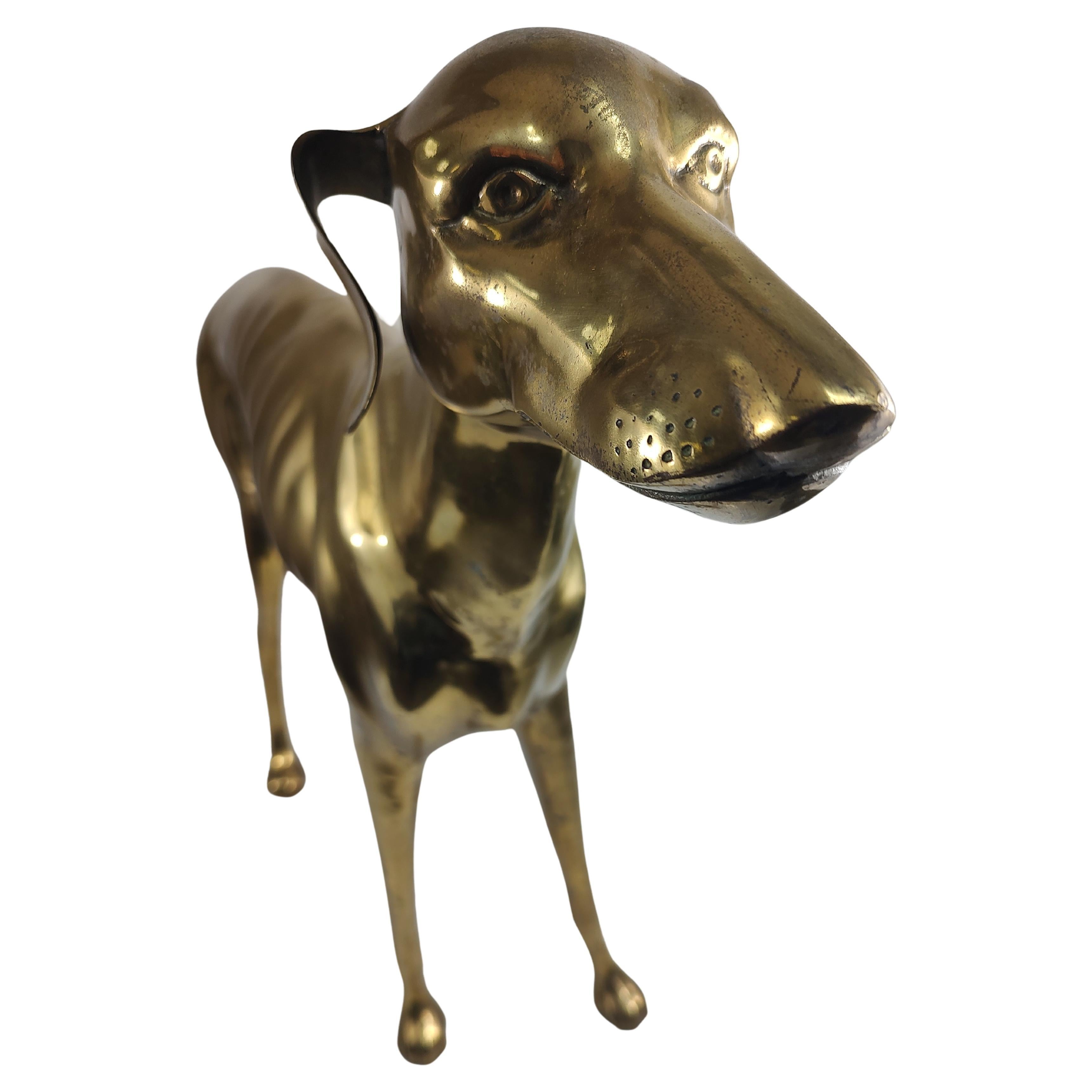 Mid-20th Century Mid Century Modern Brass Life Size Sculpture of a Whippett  For Sale