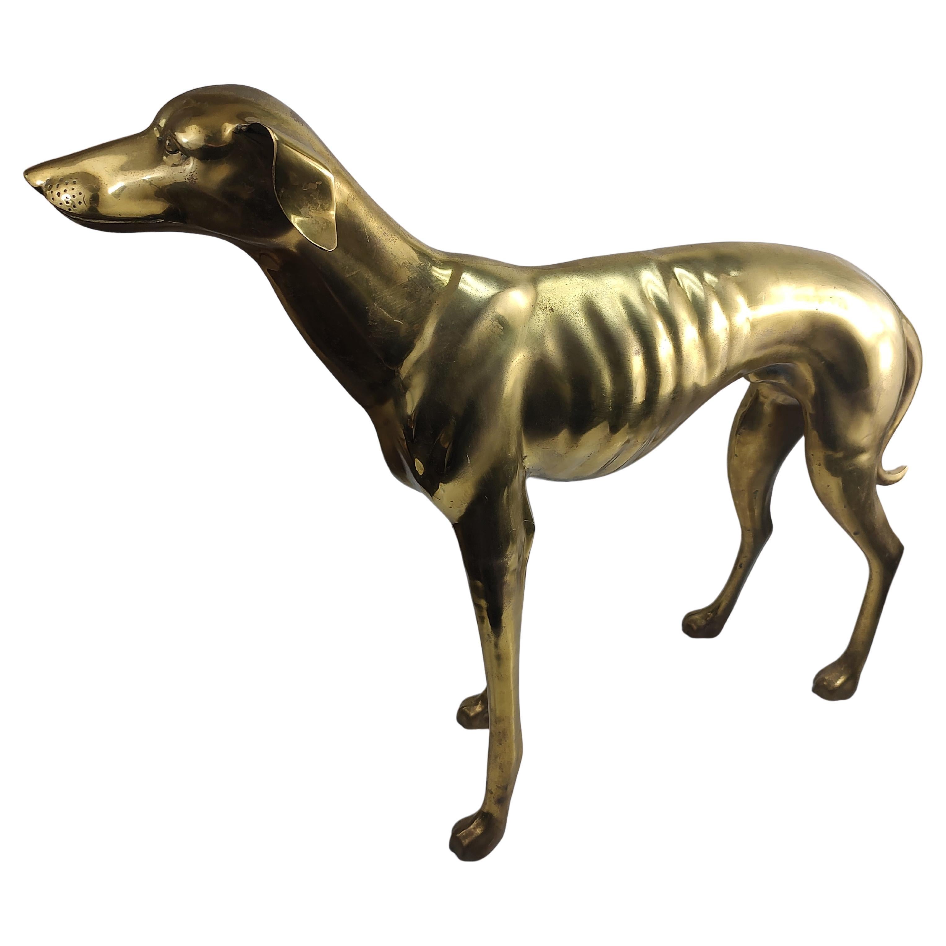 Moderne Messing-Skulptur eines Whippett in Lebensgröße aus der Mitte des Jahrhunderts im Angebot