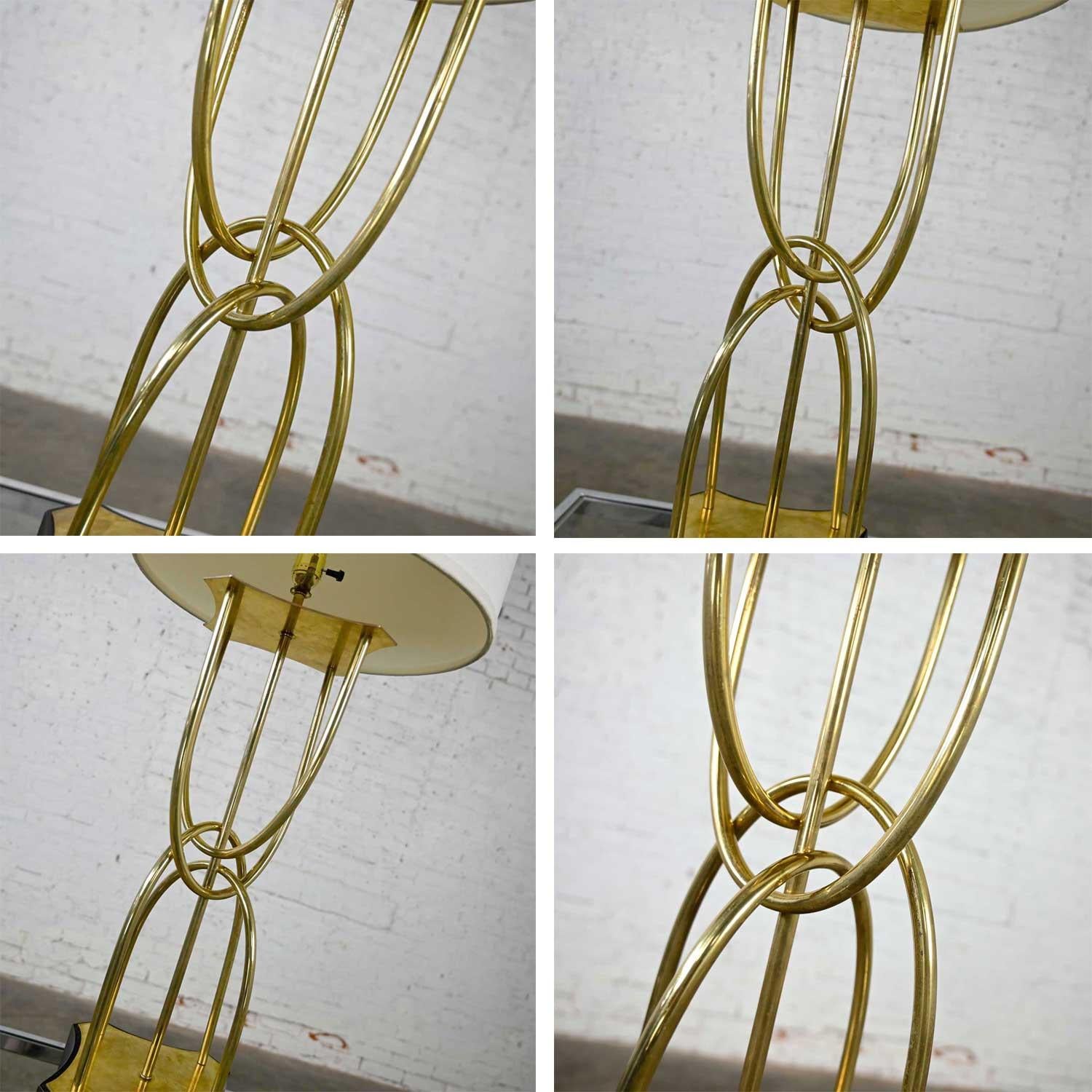 Mid-Century Modern Brass Looped Tube Table Lamp with Shade For Sale 10