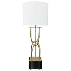Vintage Mid-Century Modern Brass Looped Tube Table Lamp with Shade