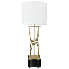 Mid-Century Modern Brass Looped Tube Table Lamp with Shade