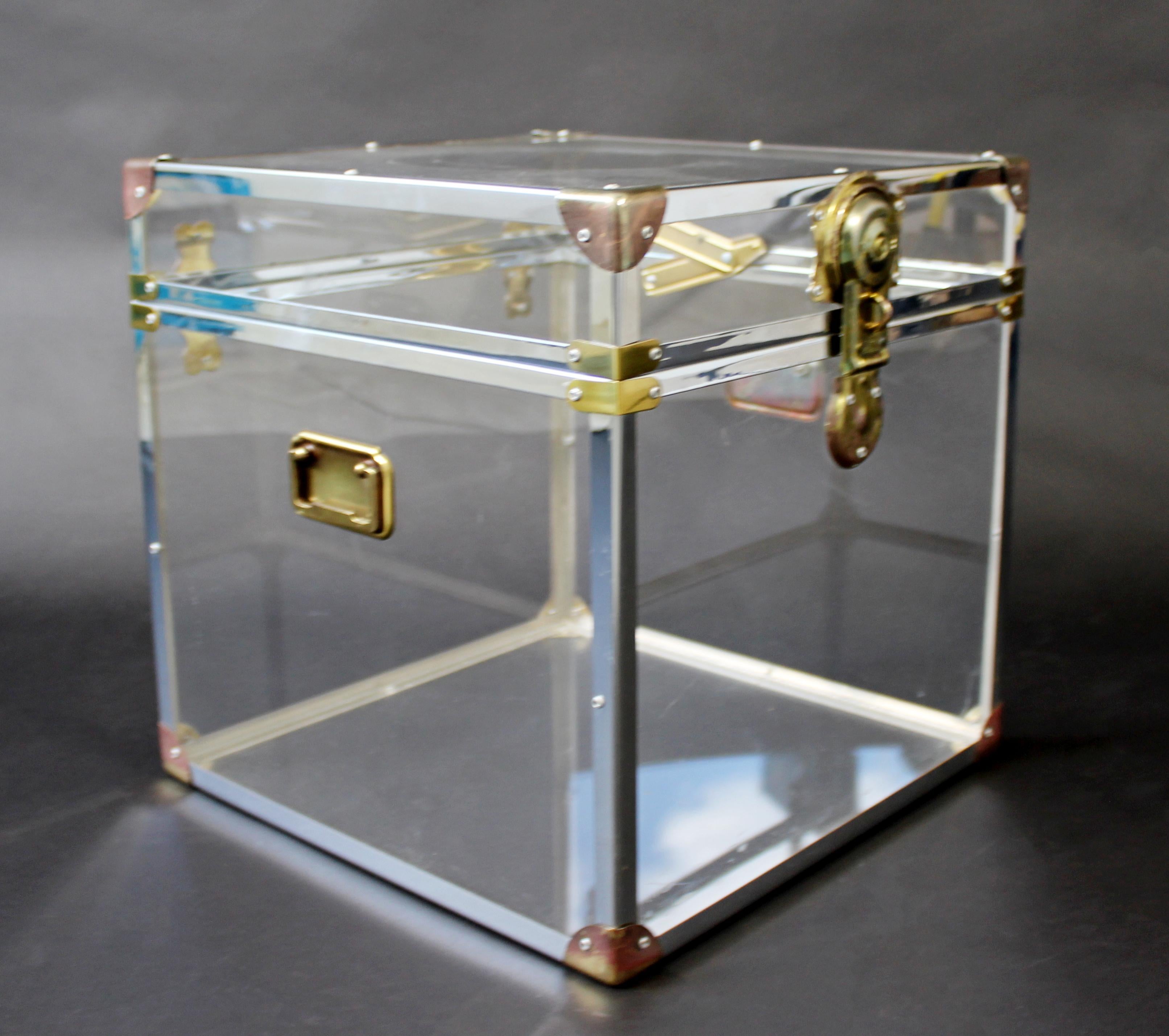 Mid-Century Modern Brass Lucite Acrylic Square Side End Cabinet Table, 1970s 1