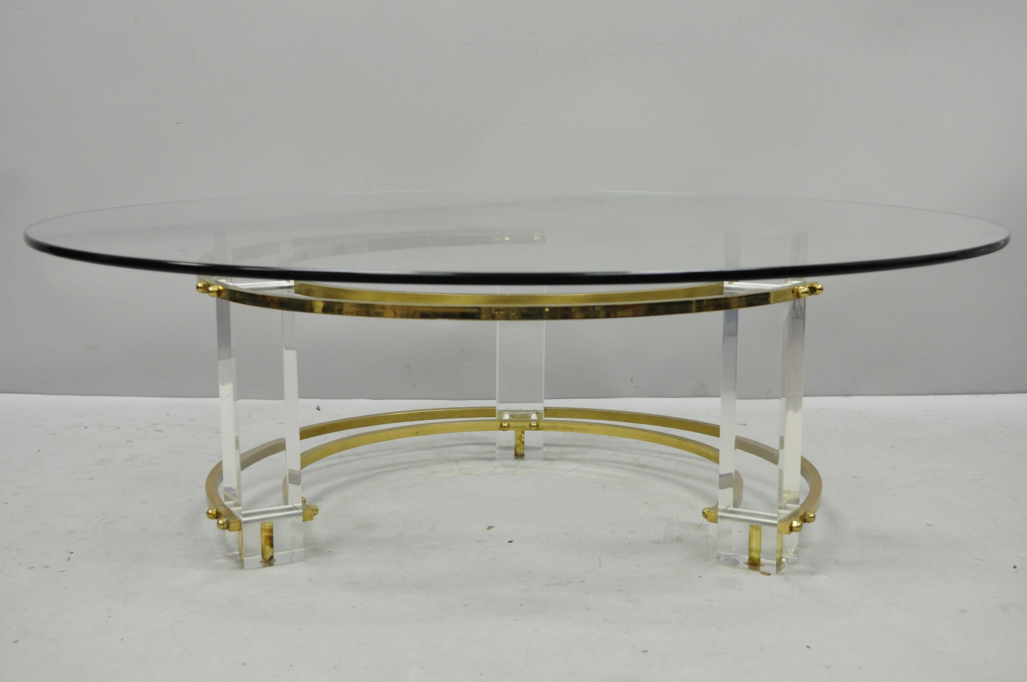 Mid-Century Modern Brass Lucite Round Glass Charles Hollis Jones Coffee Table For Sale 4