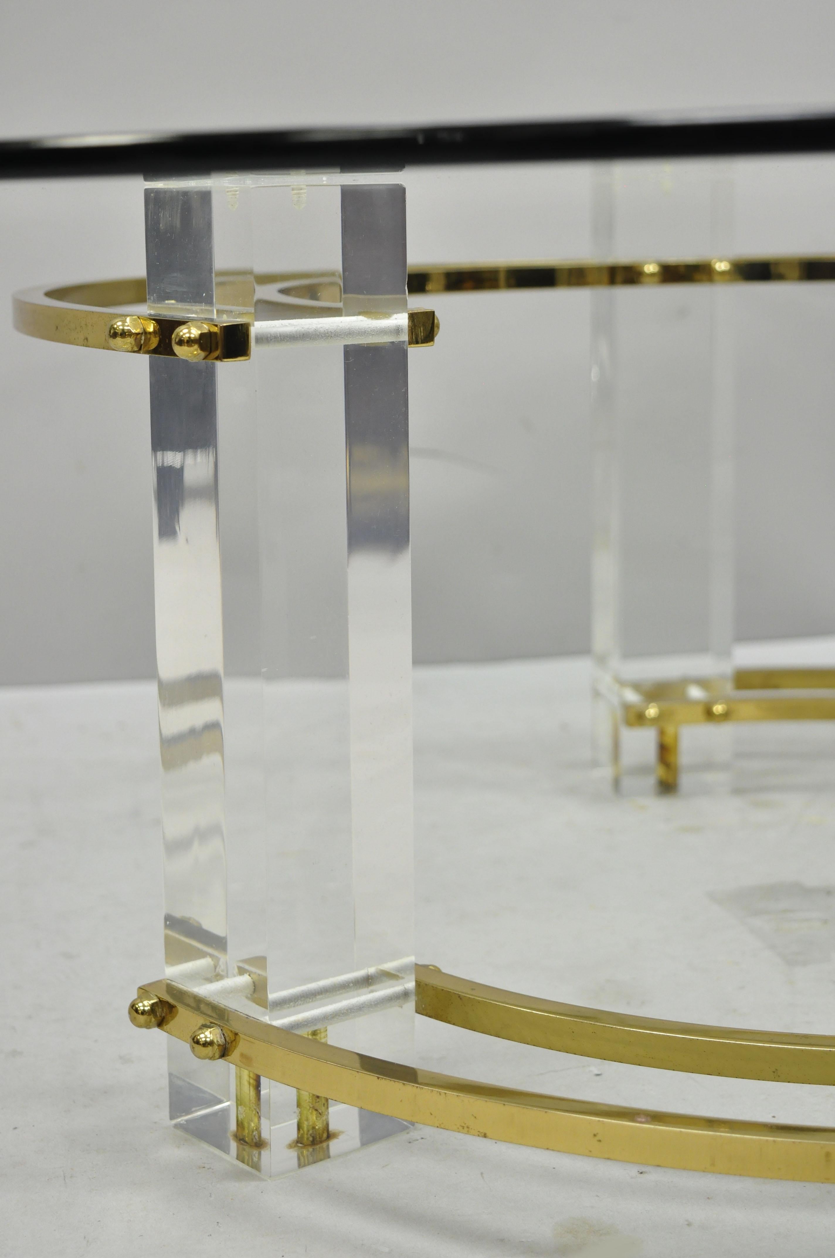 Italian Mid-Century Modern Brass Lucite Round Glass Charles Hollis Jones Coffee Table For Sale