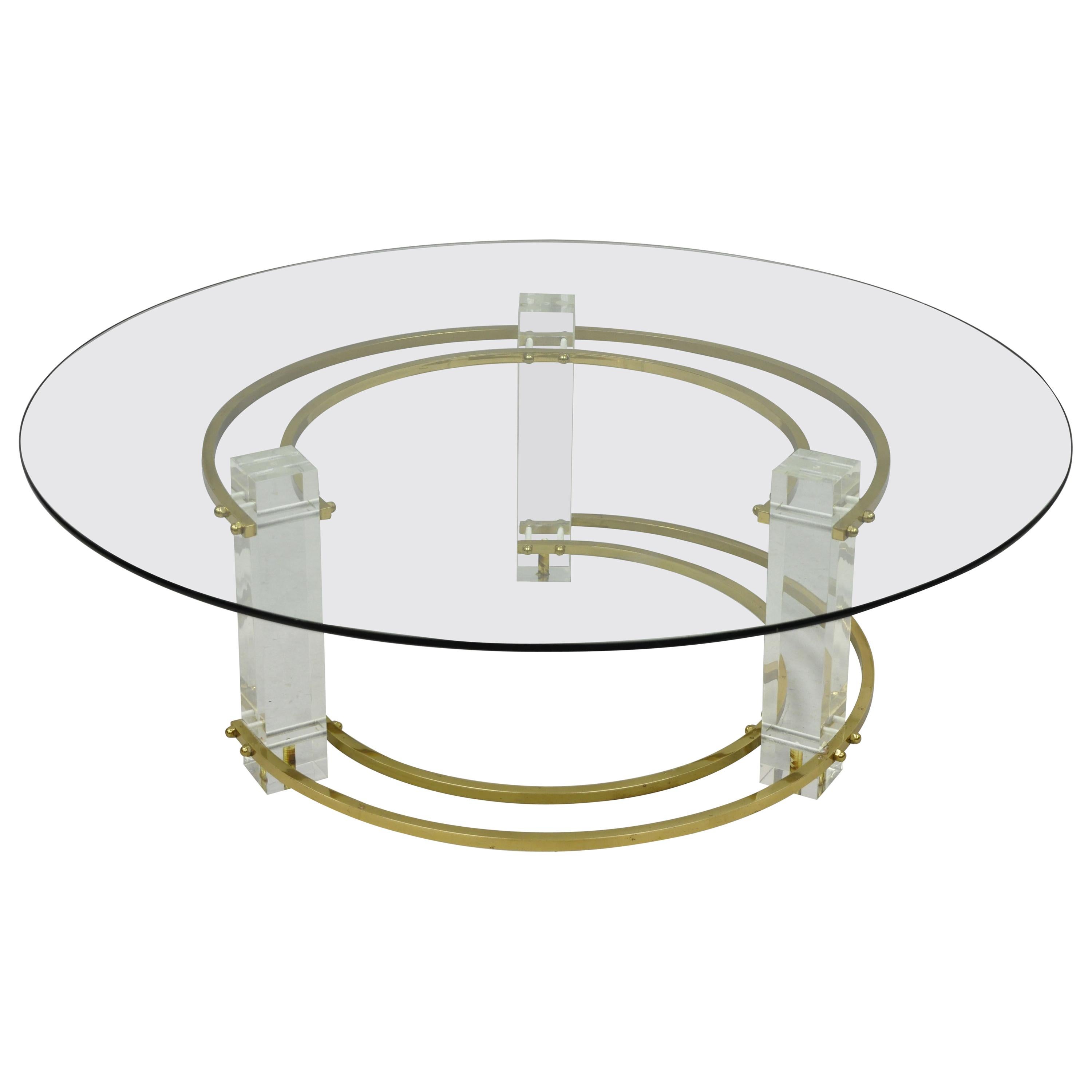 Mid-Century Modern Brass Lucite Round Glass Charles Hollis Jones Coffee Table For Sale